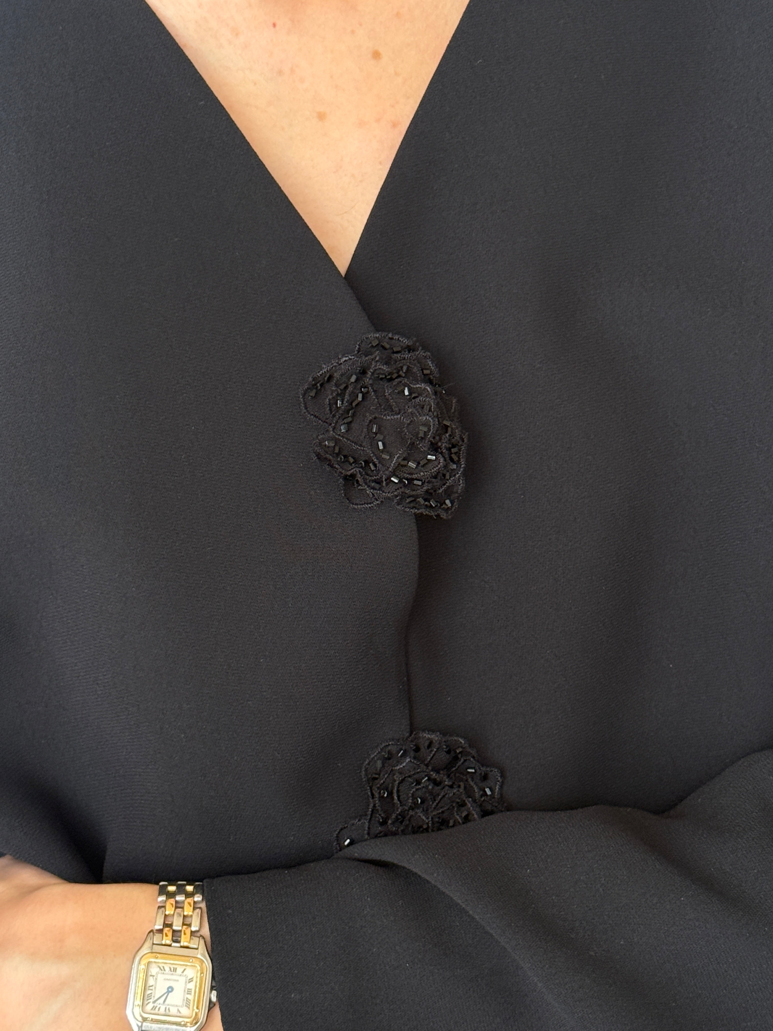 Vintage black beaded button blazer close-up
