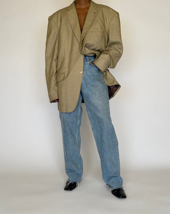 VINTAGE OVERSIZED BEIGE HOUNDSTOOTH BLAZER 4445