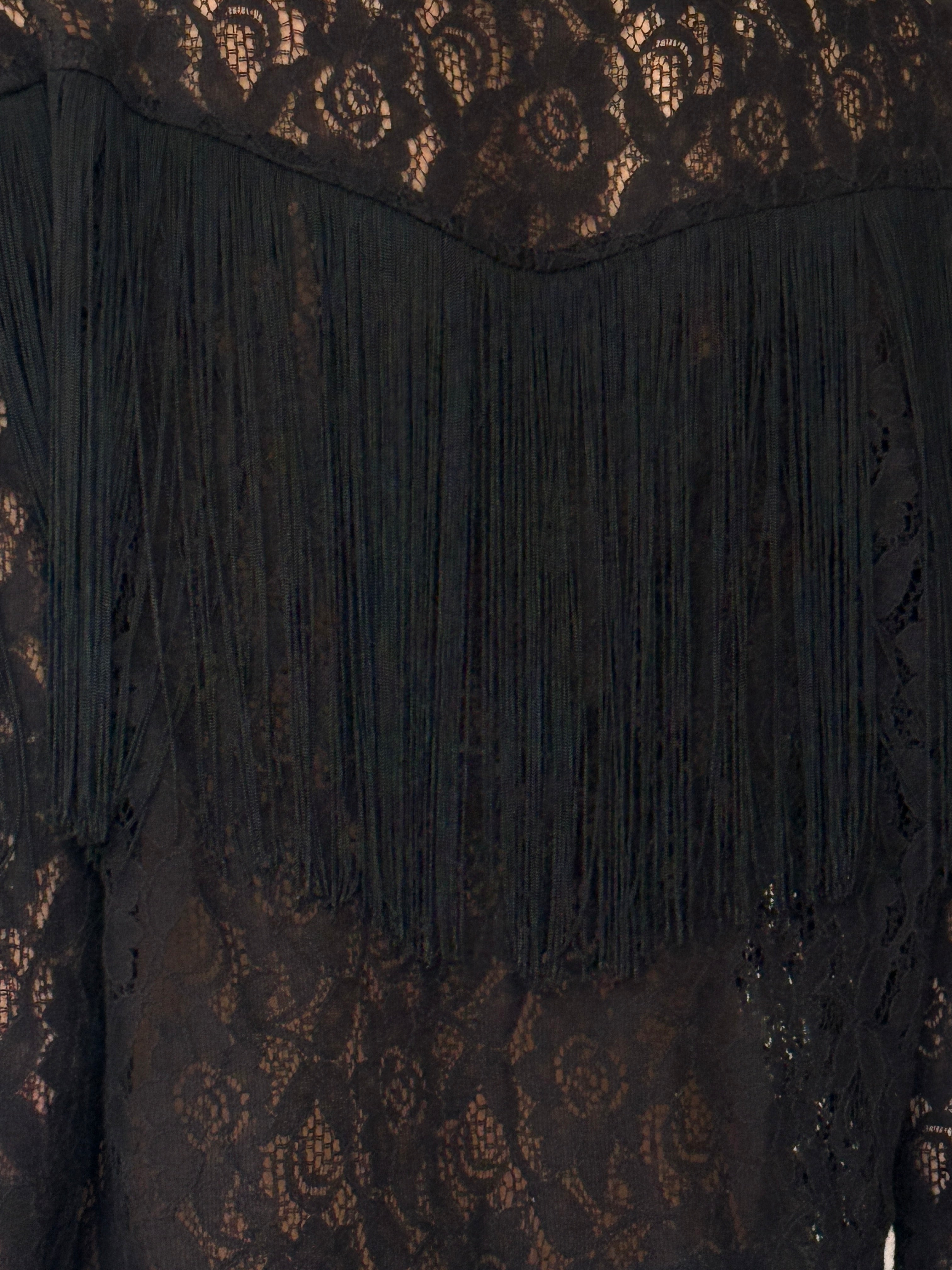Vintage black floral lace fabric close-up