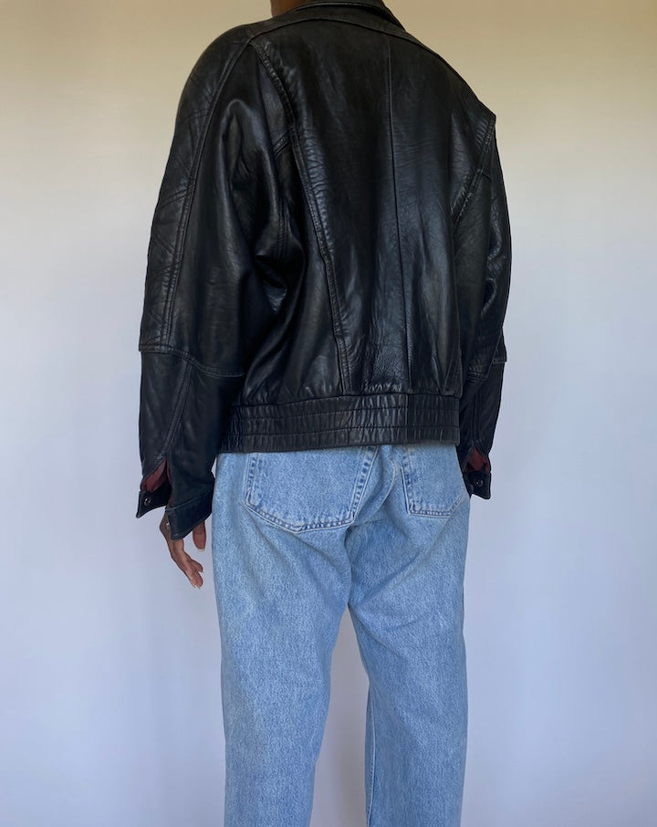 VINTAGE OVERSIZED BLACK LEATHER JACKET 3534