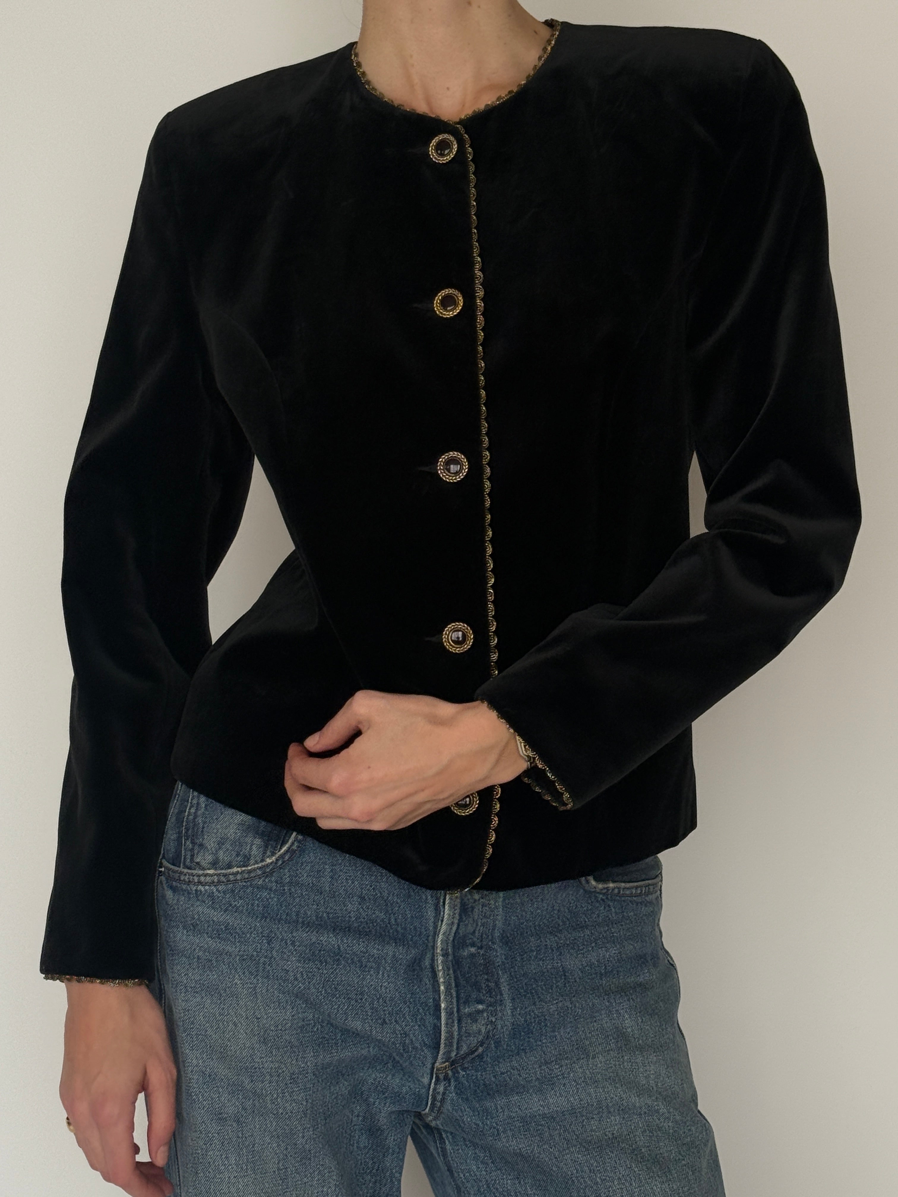 Vintage black cotton velvet jacket front view