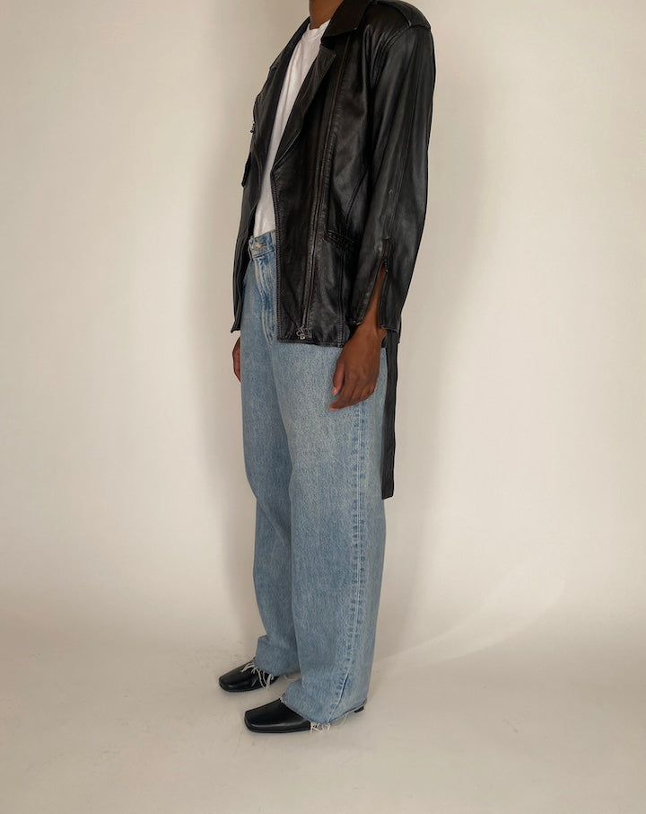 VINTAGE BLACK SHORT TRENCH LEATHER JACKET 4051
