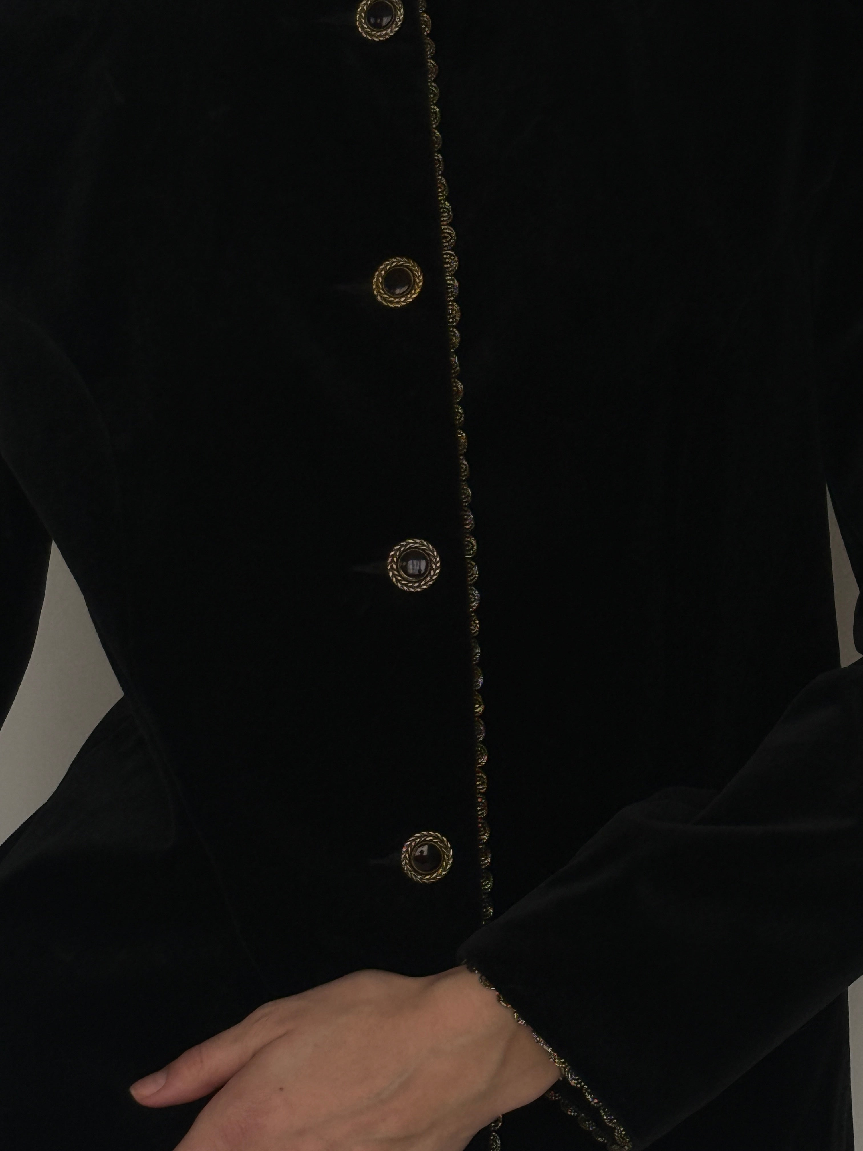 Vintage velvet jacket black gold button detail