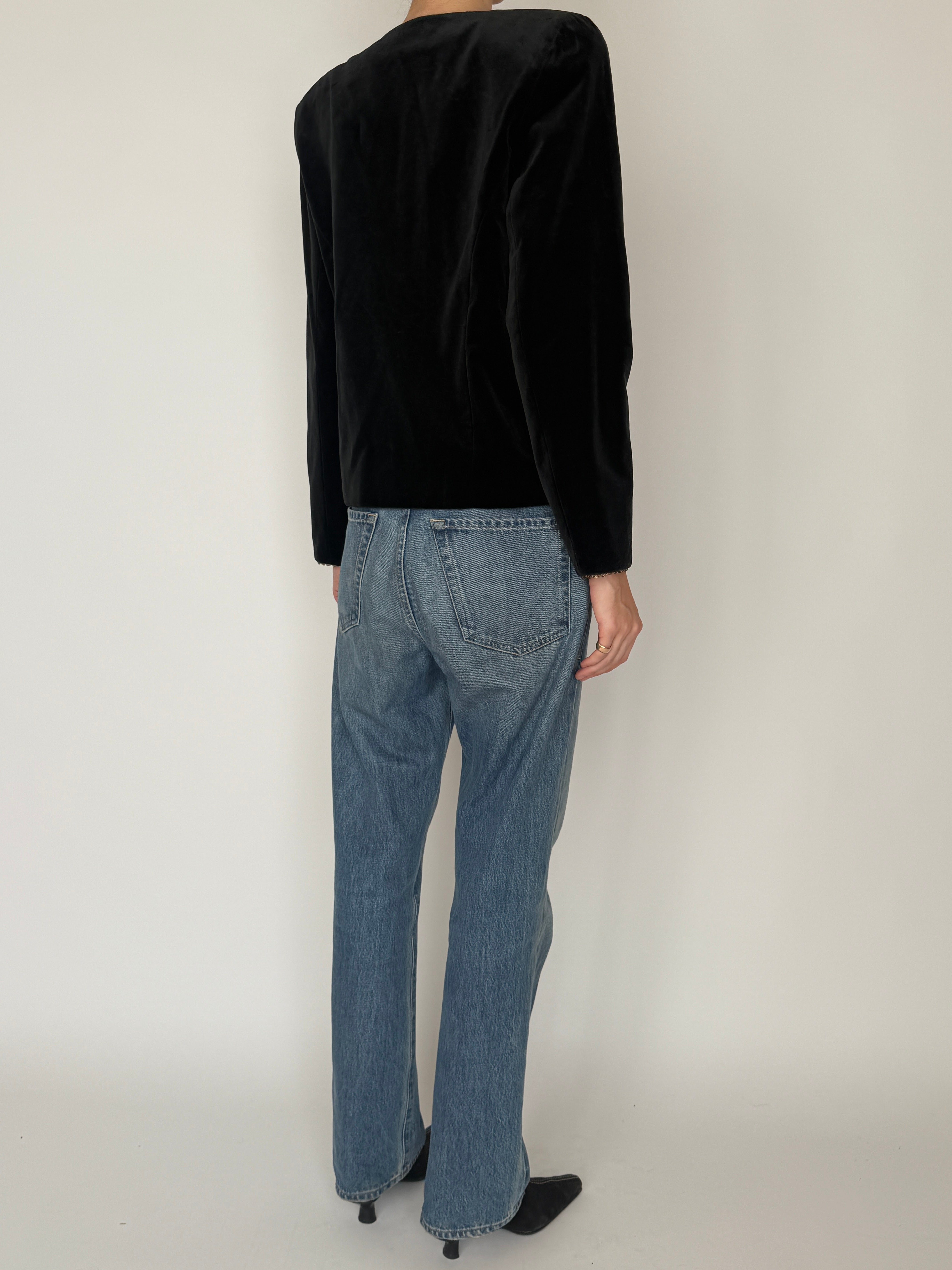 Vintage black cotton velvet jacket back view