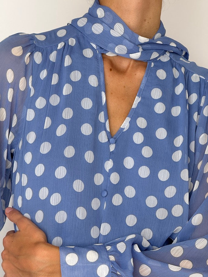 Vintage Polka-Dot Blouse with Scarf Tie 6493