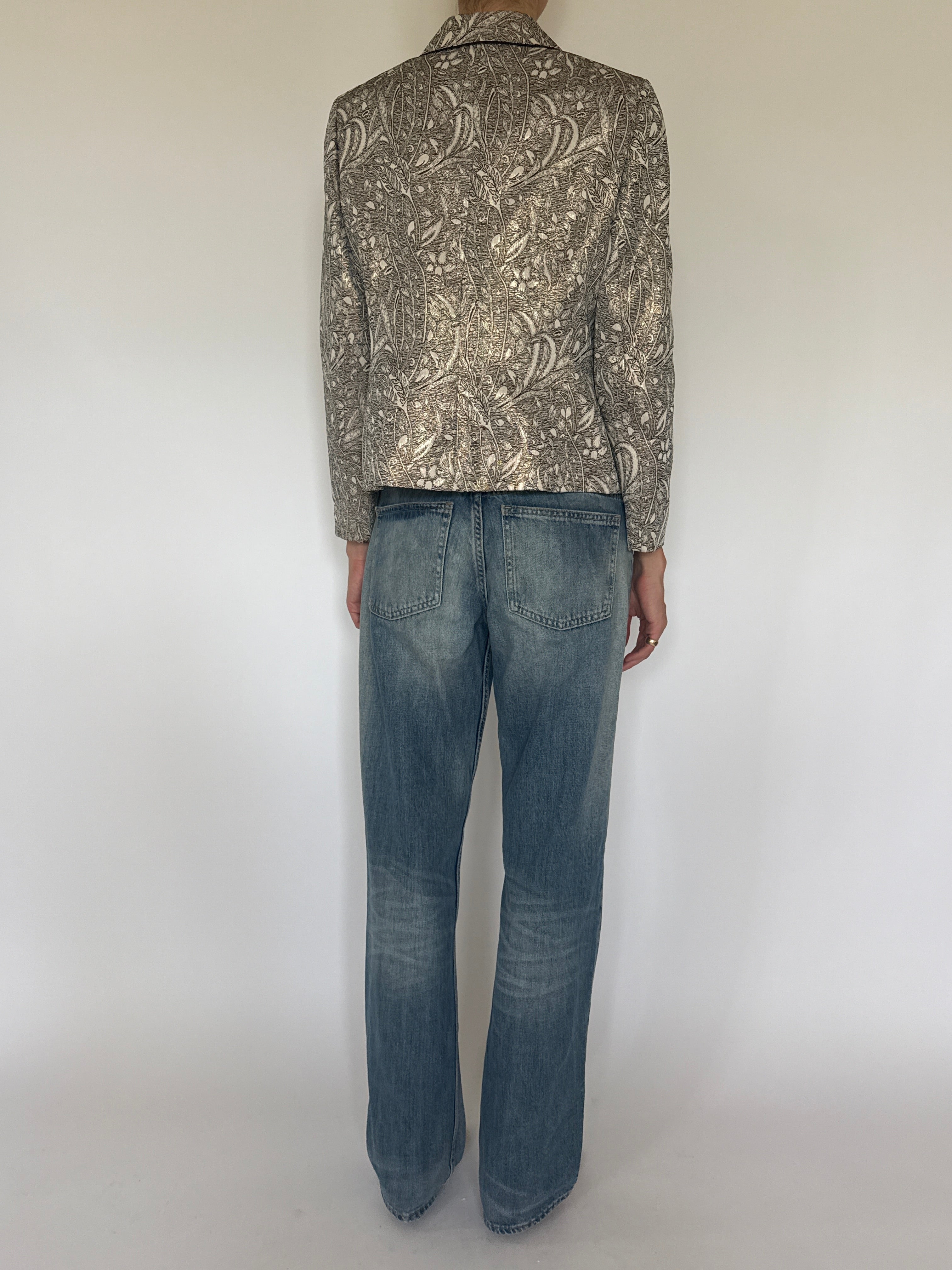 Vintage ivory and brown jacquard blazer back view