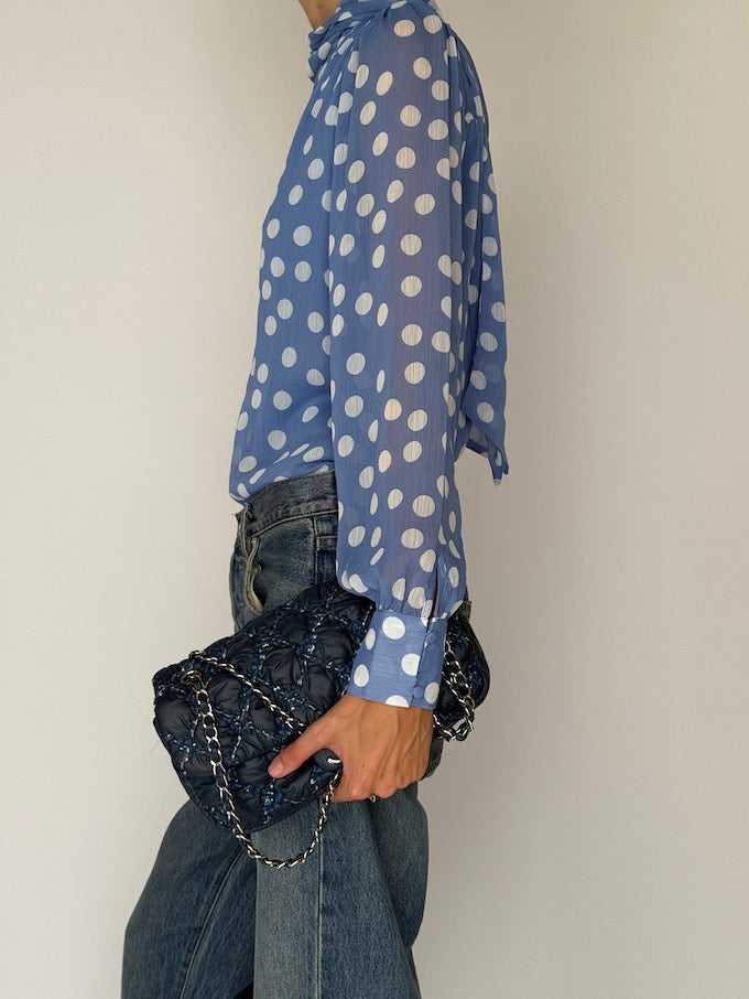 Vintage Polka-Dot Blouse with Scarf Tie 6493