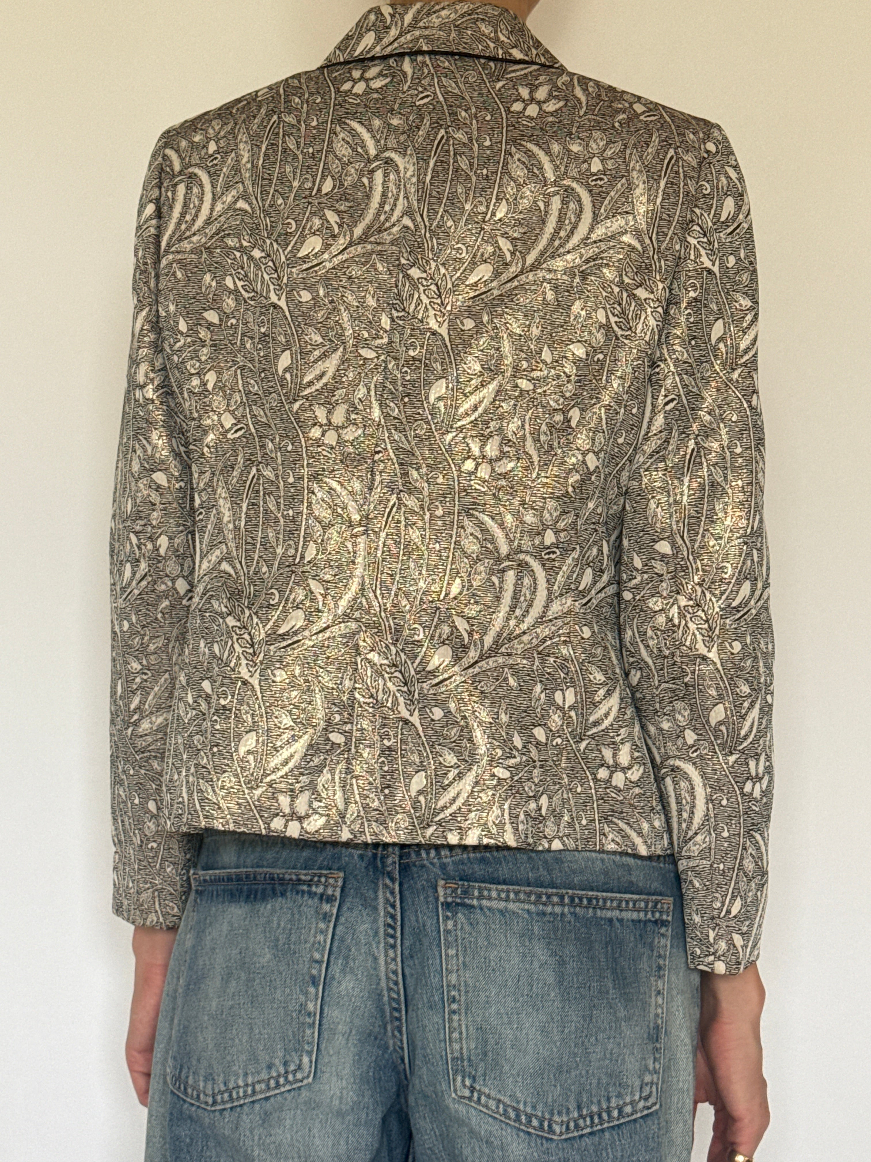 Vintage ivory and brown jacquard blazer back view