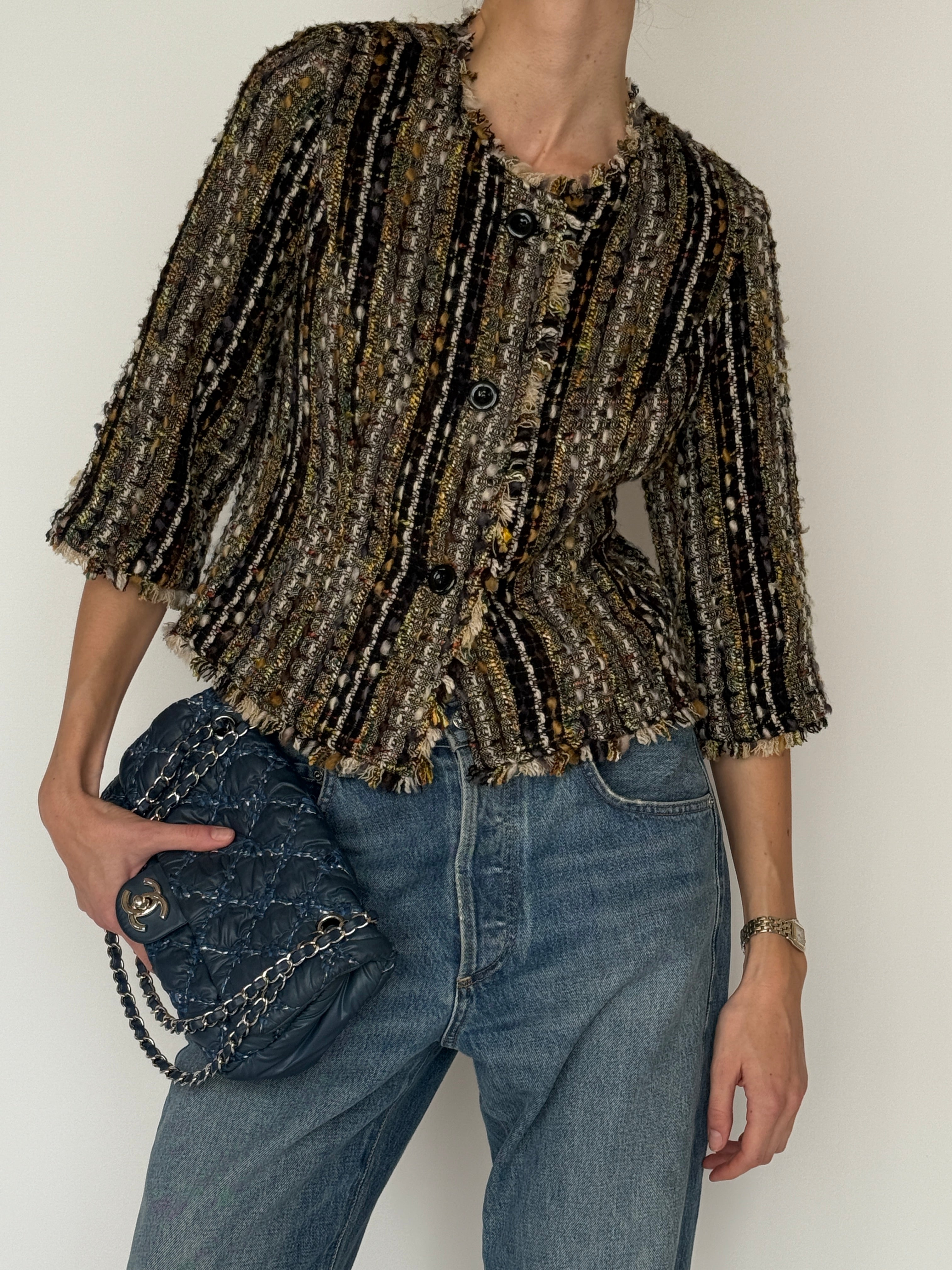 Vintage cropped tweed jacket multi neckline detail