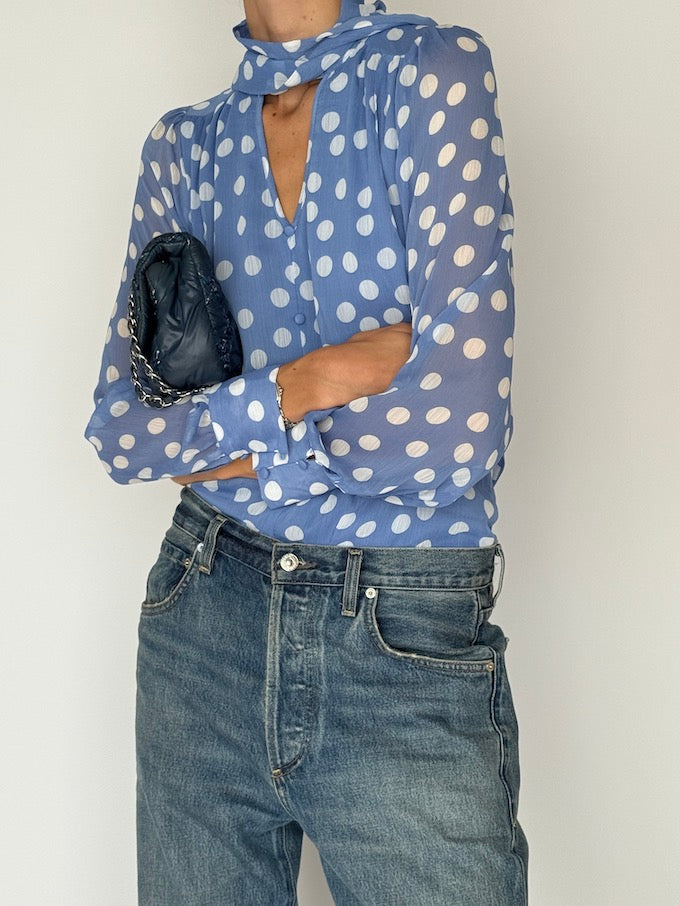 Vintage Polka-Dot Blouse with Scarf Tie 6493