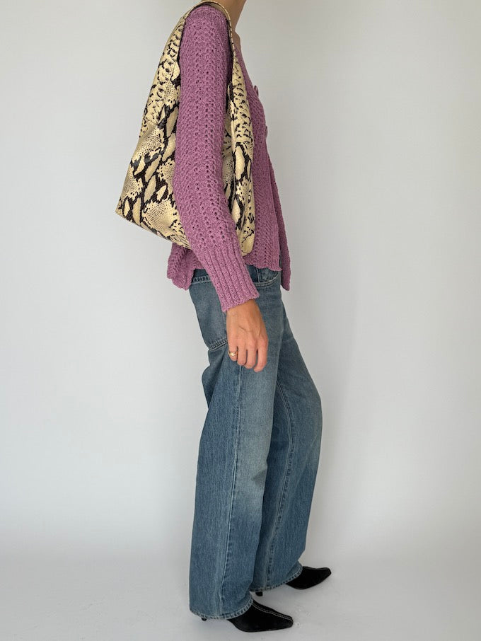 Vintage Open-Knit Cardigan Purple 6492