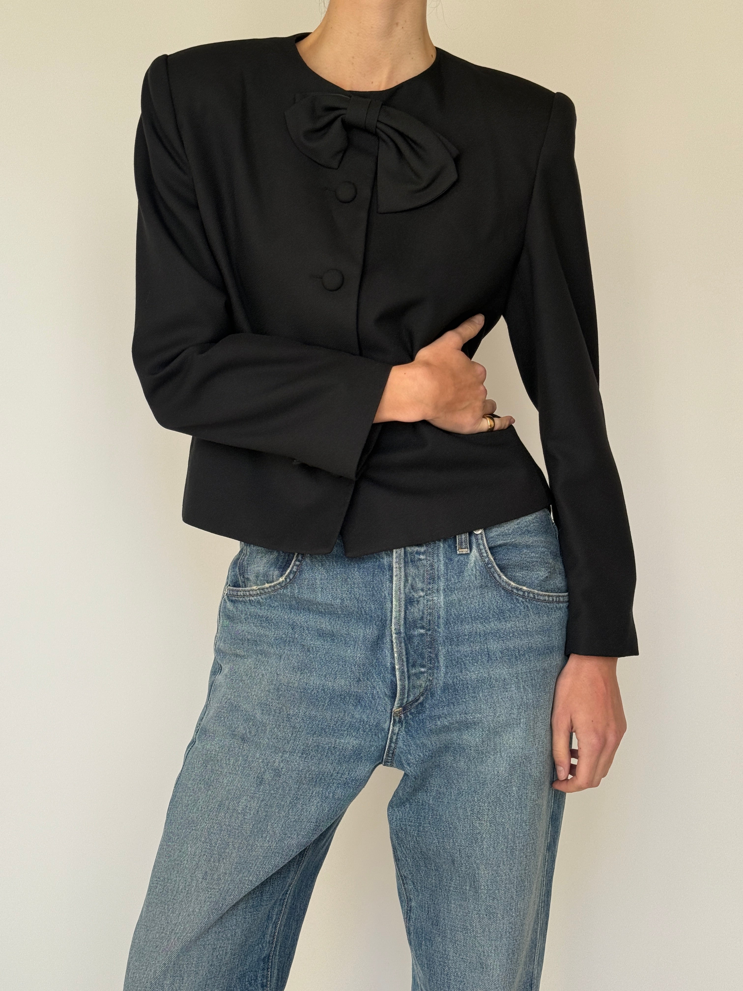 Vintage Bow Detail Blazer Black 7020