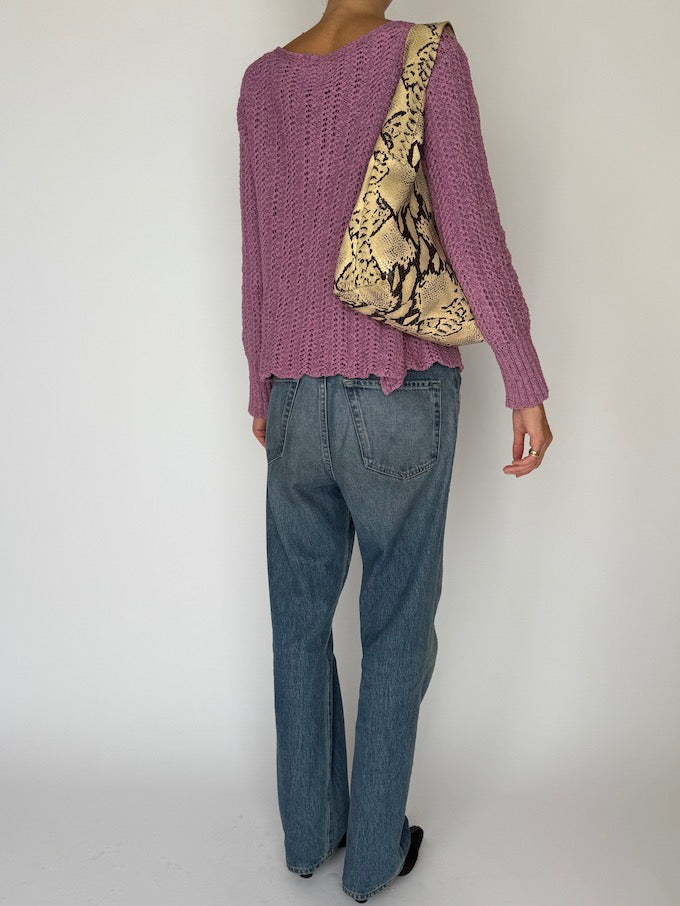 Vintage Open-Knit Cardigan Purple 6492