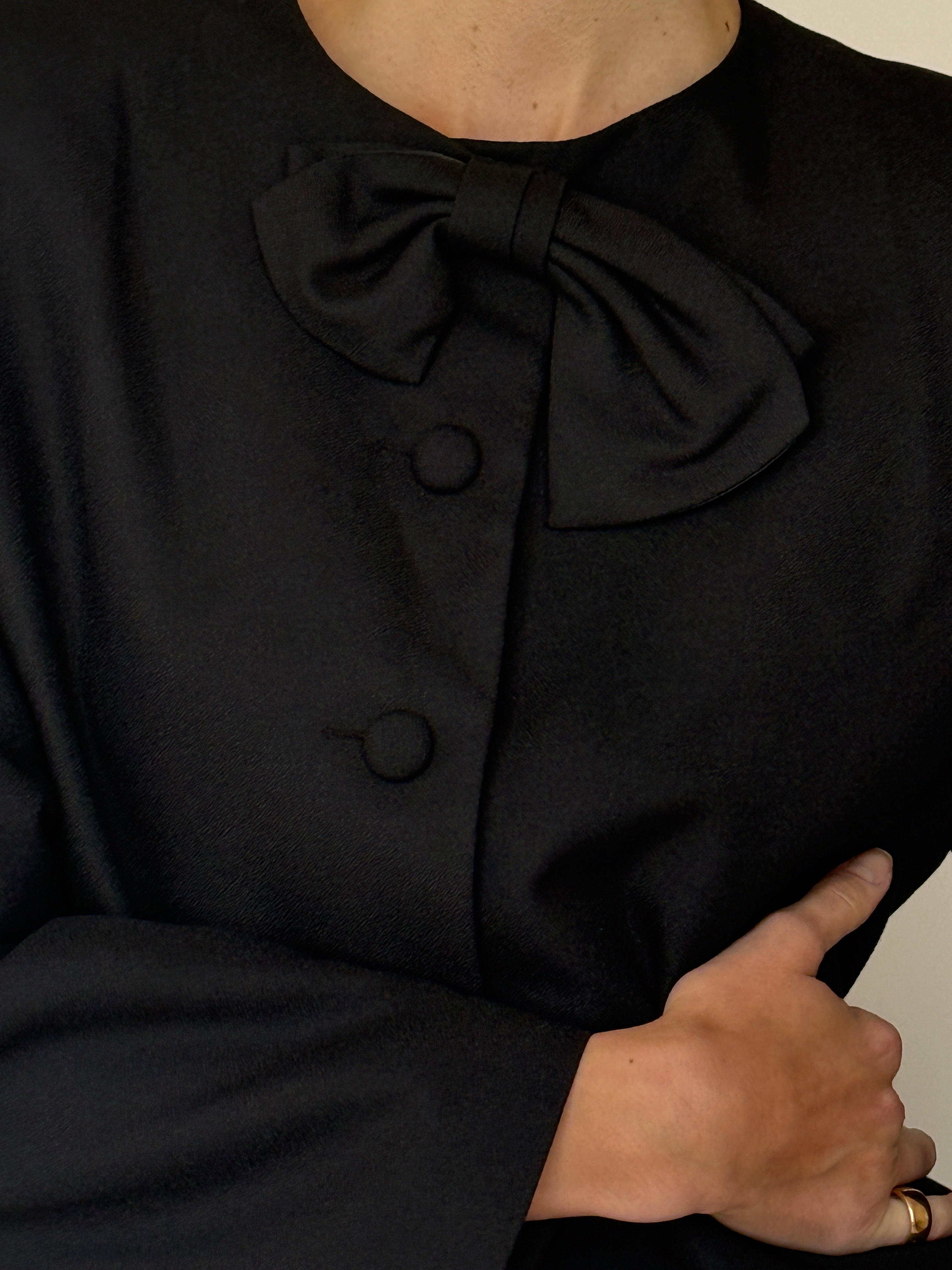 Vintage Bow Detail Blazer Black 7020
