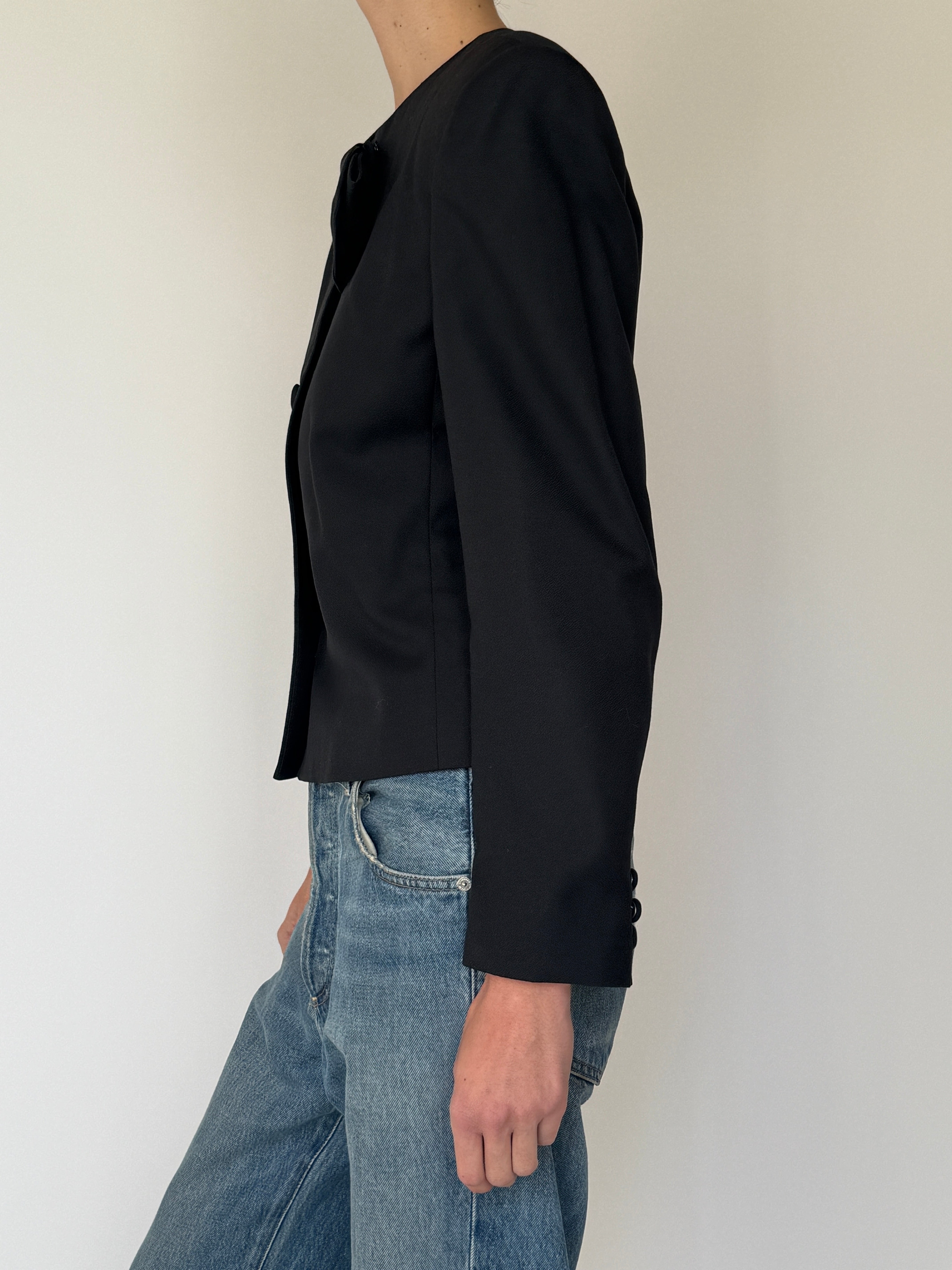 Vintage Bow Detail Blazer Black 7020