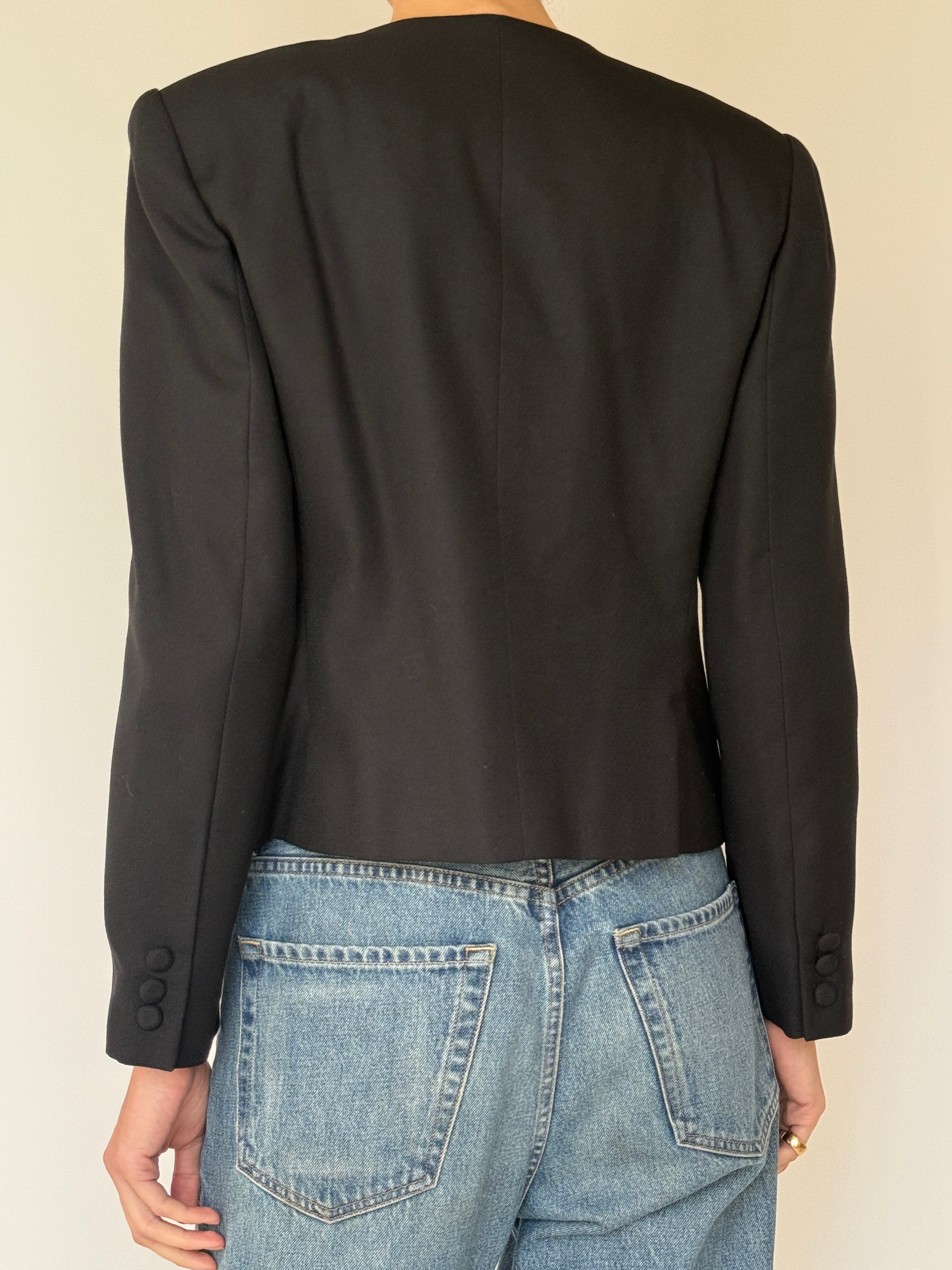 Vintage Bow Detail Blazer Black 7020