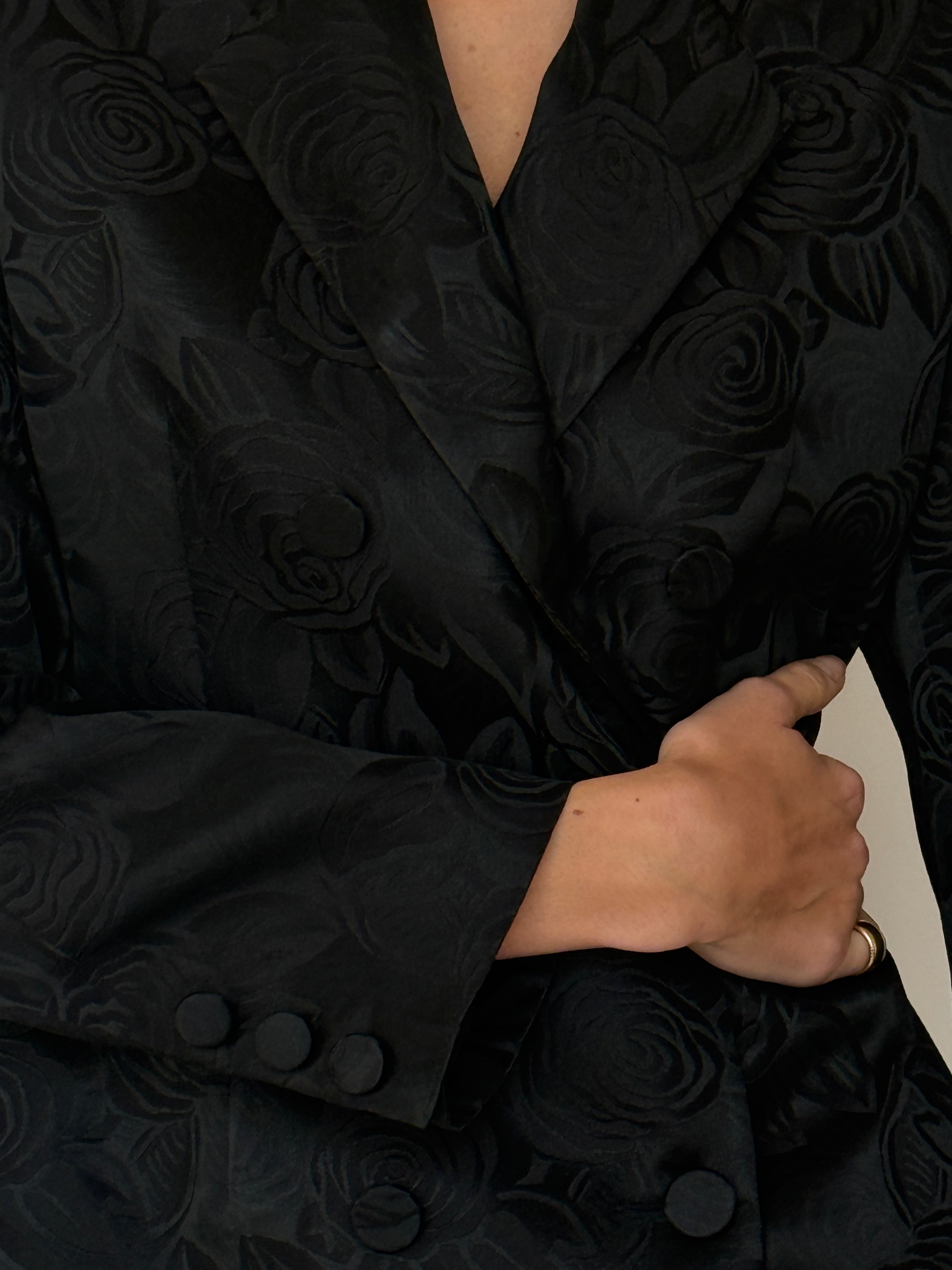 Vintage Floral Jacquard Blazer Black 7021