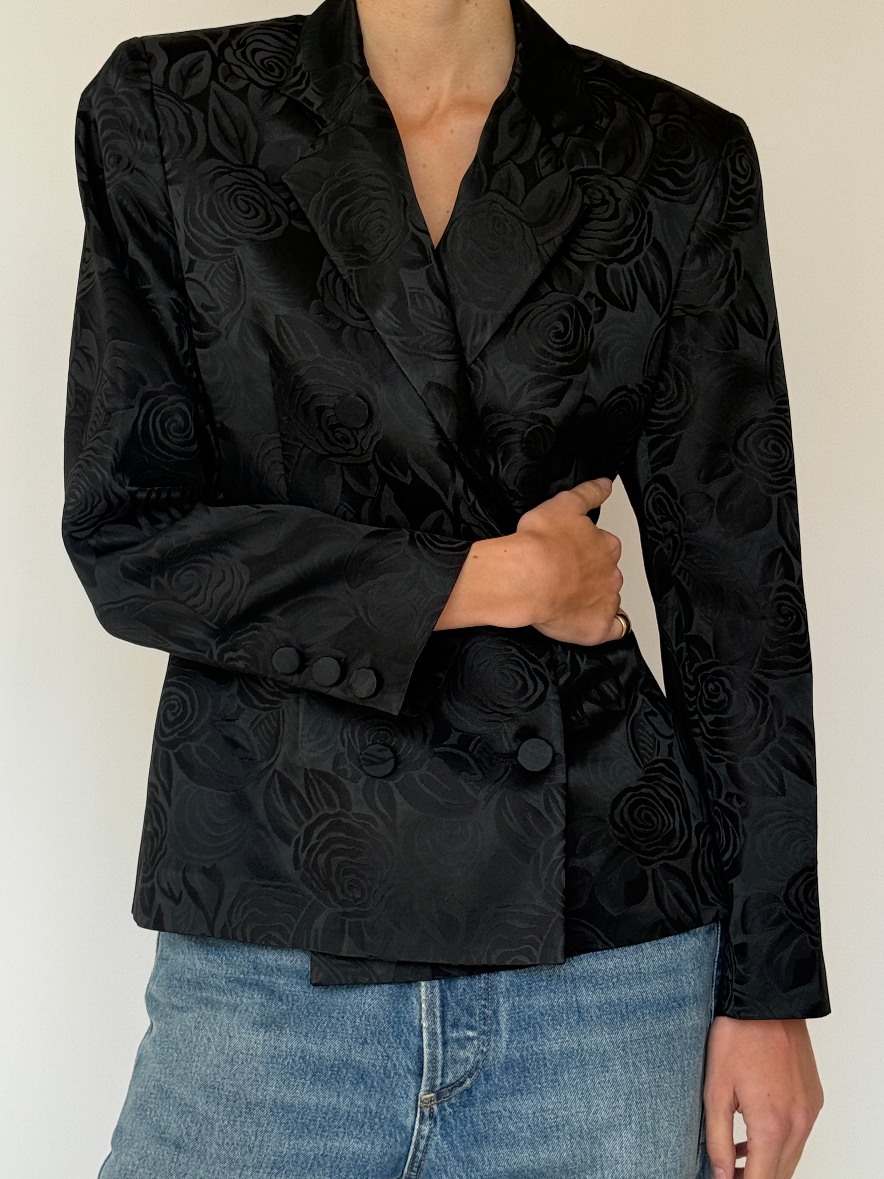 Vintage Floral Jacquard Blazer Black 7021