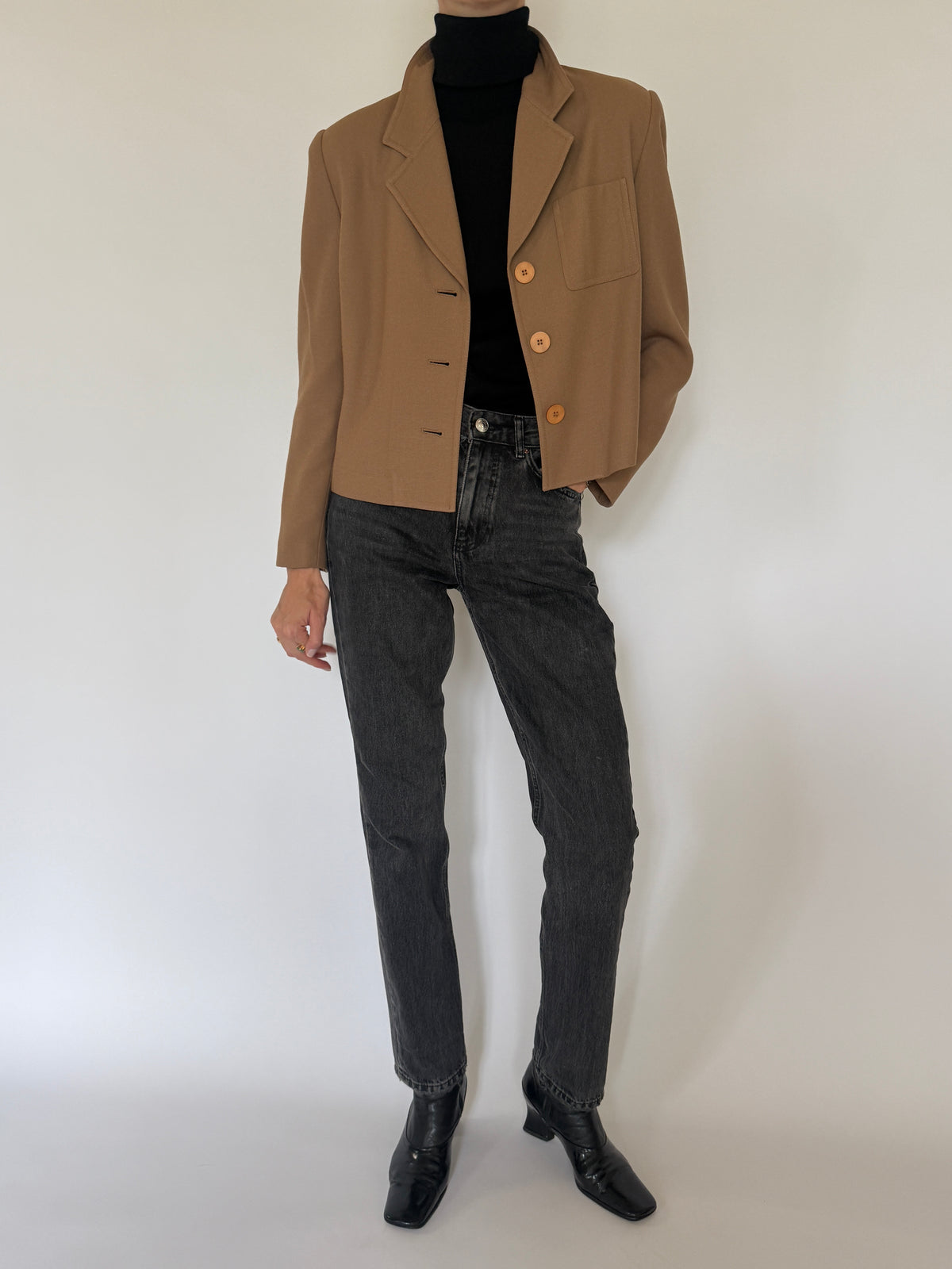 Vintage Cropped Blazer Brown 7651