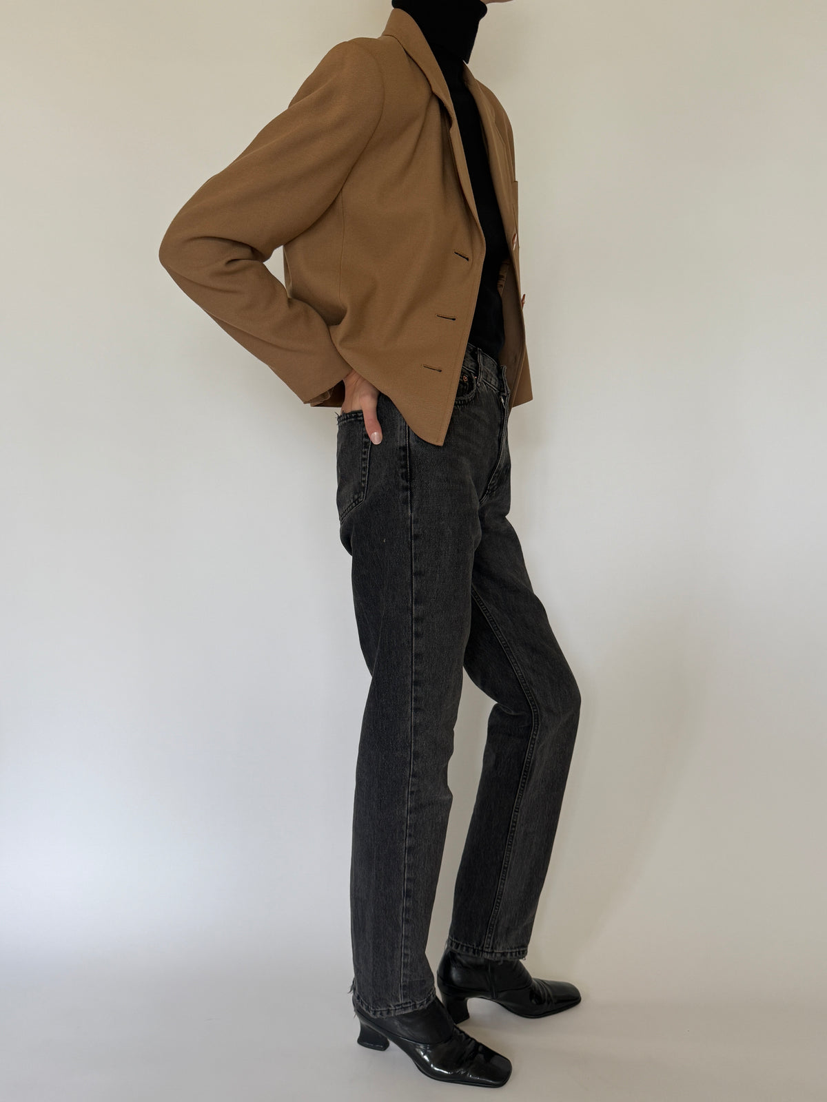 Vintage Cropped Blazer Brown 7651