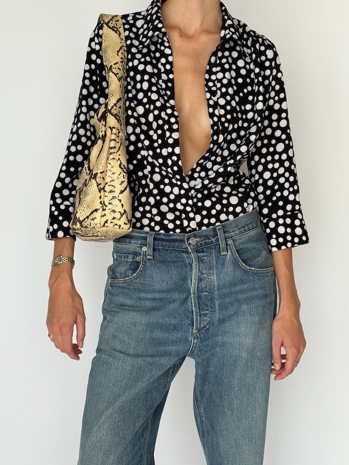 Vintage Polka Dot Button-Up Blouse 6491