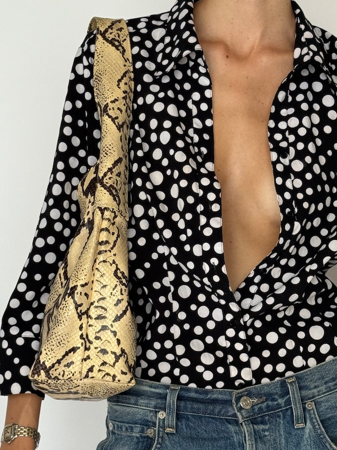 Vintage Polka Dot Button-Up Blouse 6491