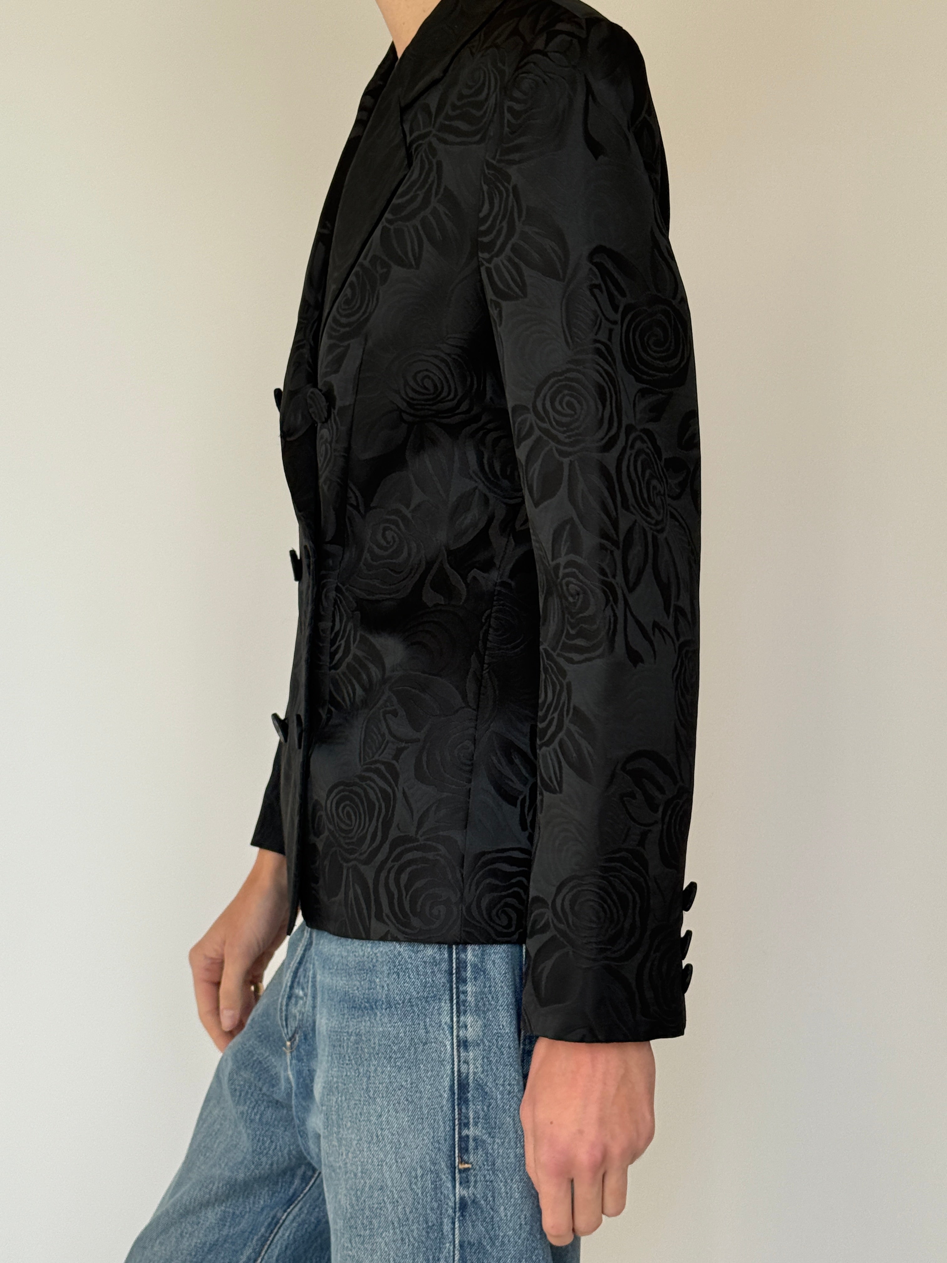Vintage Floral Jacquard Blazer Black 7021