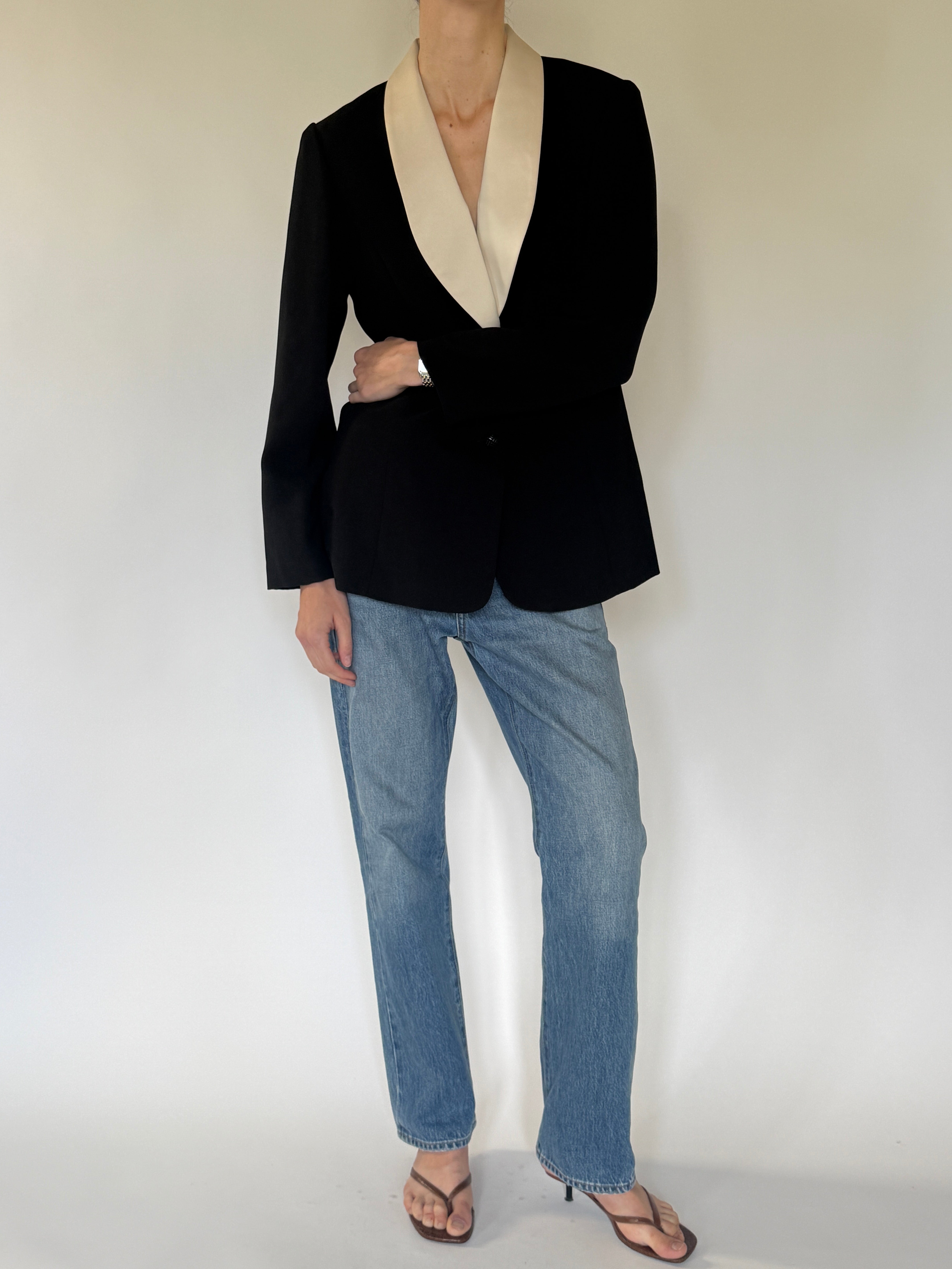 Vintage black blazer full-length view