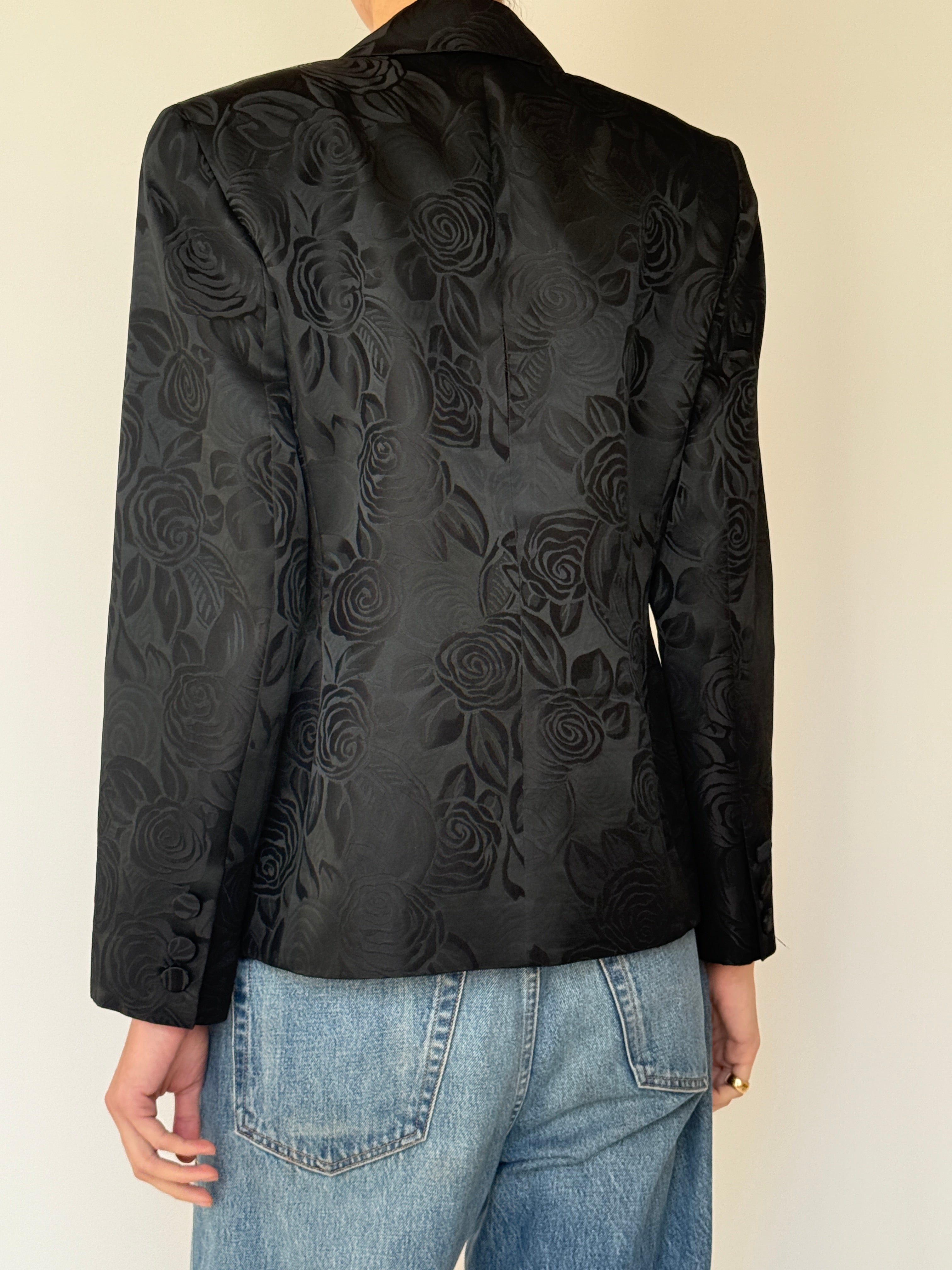 Vintage Floral Jacquard Blazer Black 7021