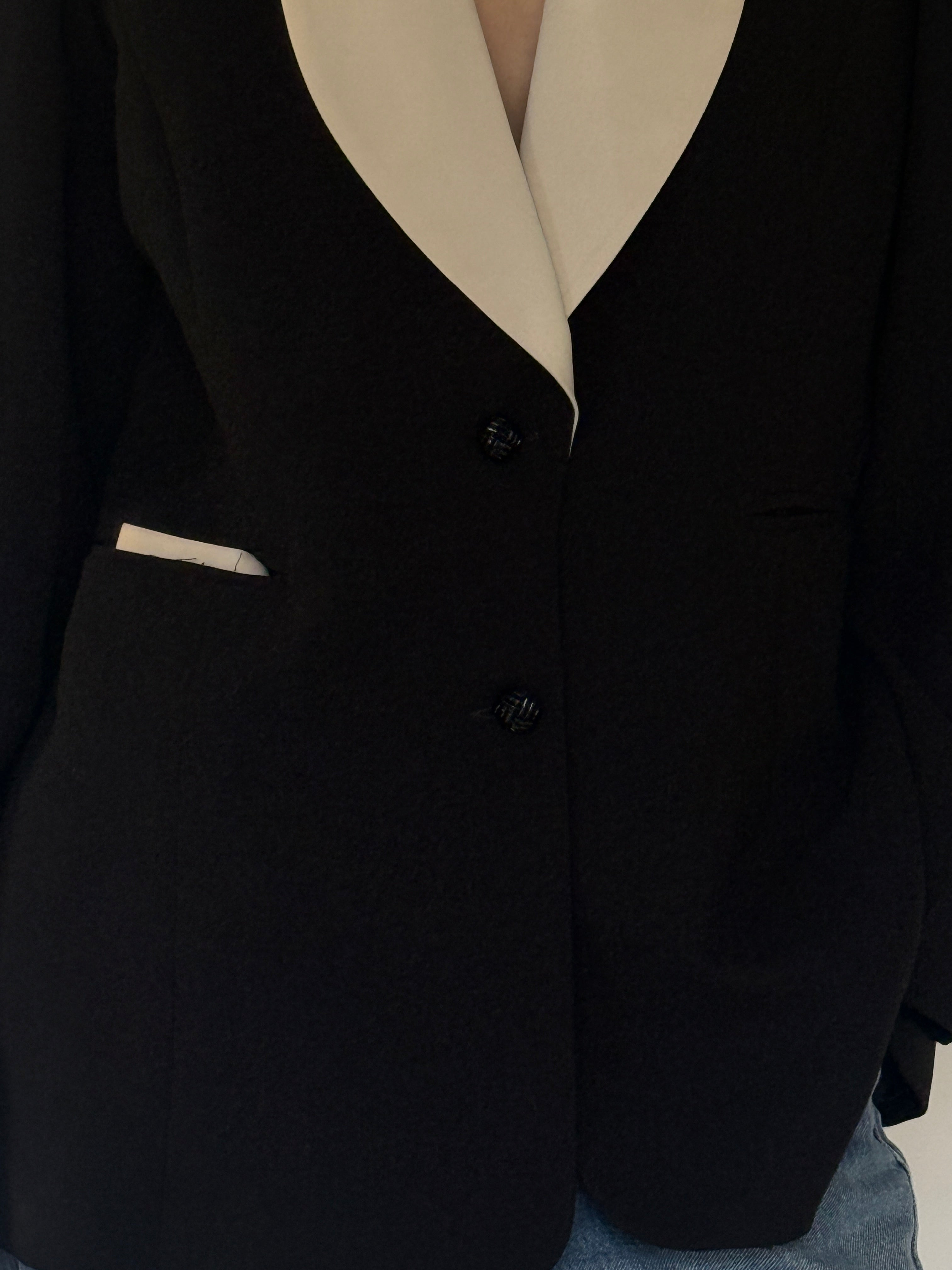 Vintage black blazer close-up of shawl collar