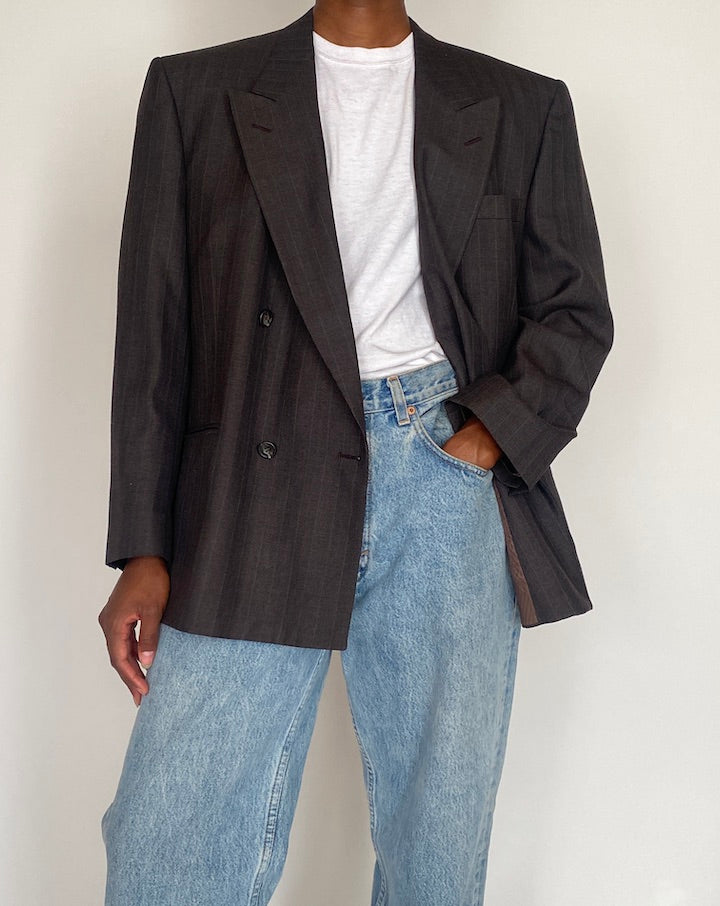 VINTAGE DOUBLE-BREASTED PINSTRIPED BLAZER 4060