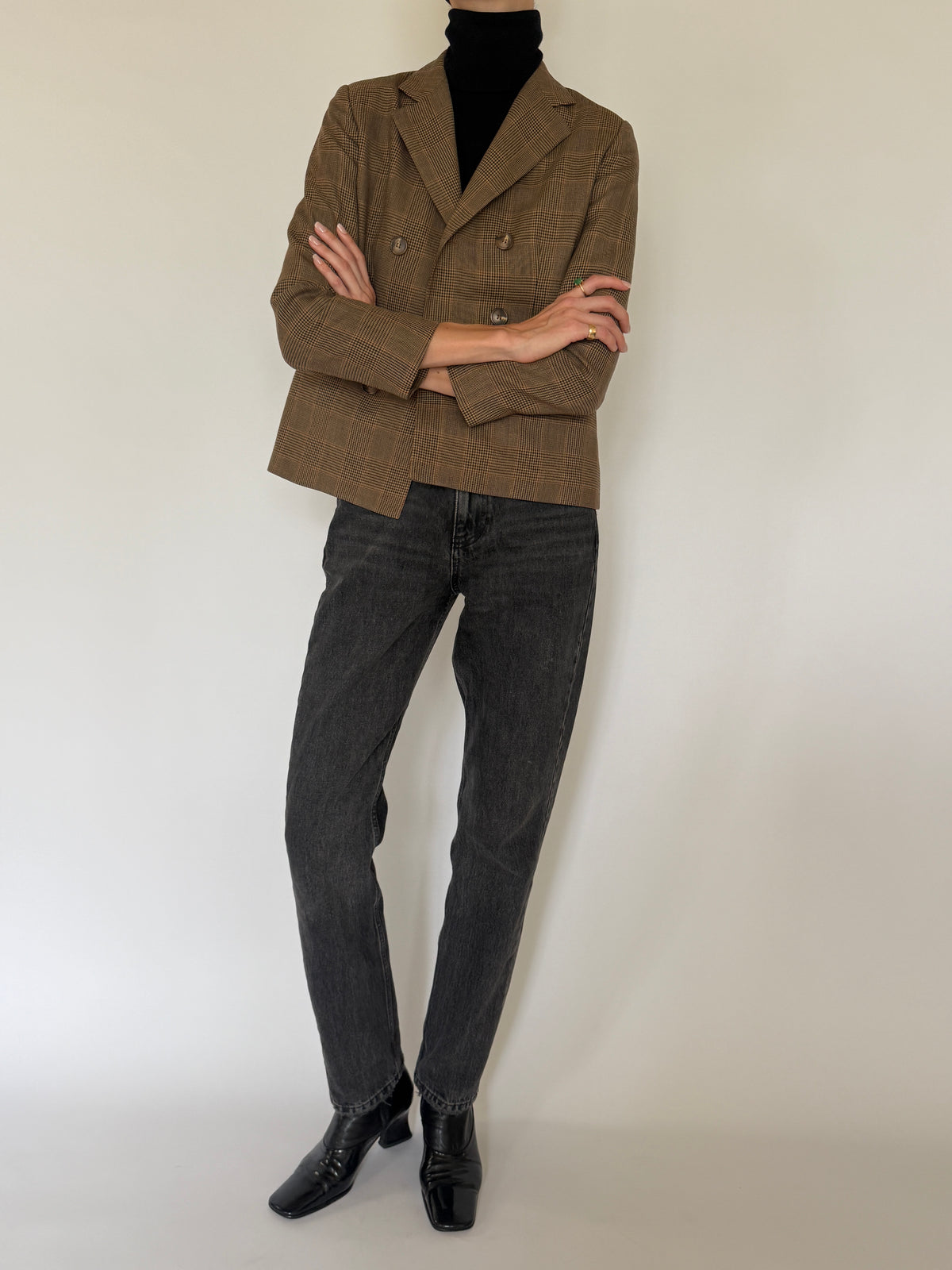 Vintage Double-Breasted Wool Blazer Brown 7838