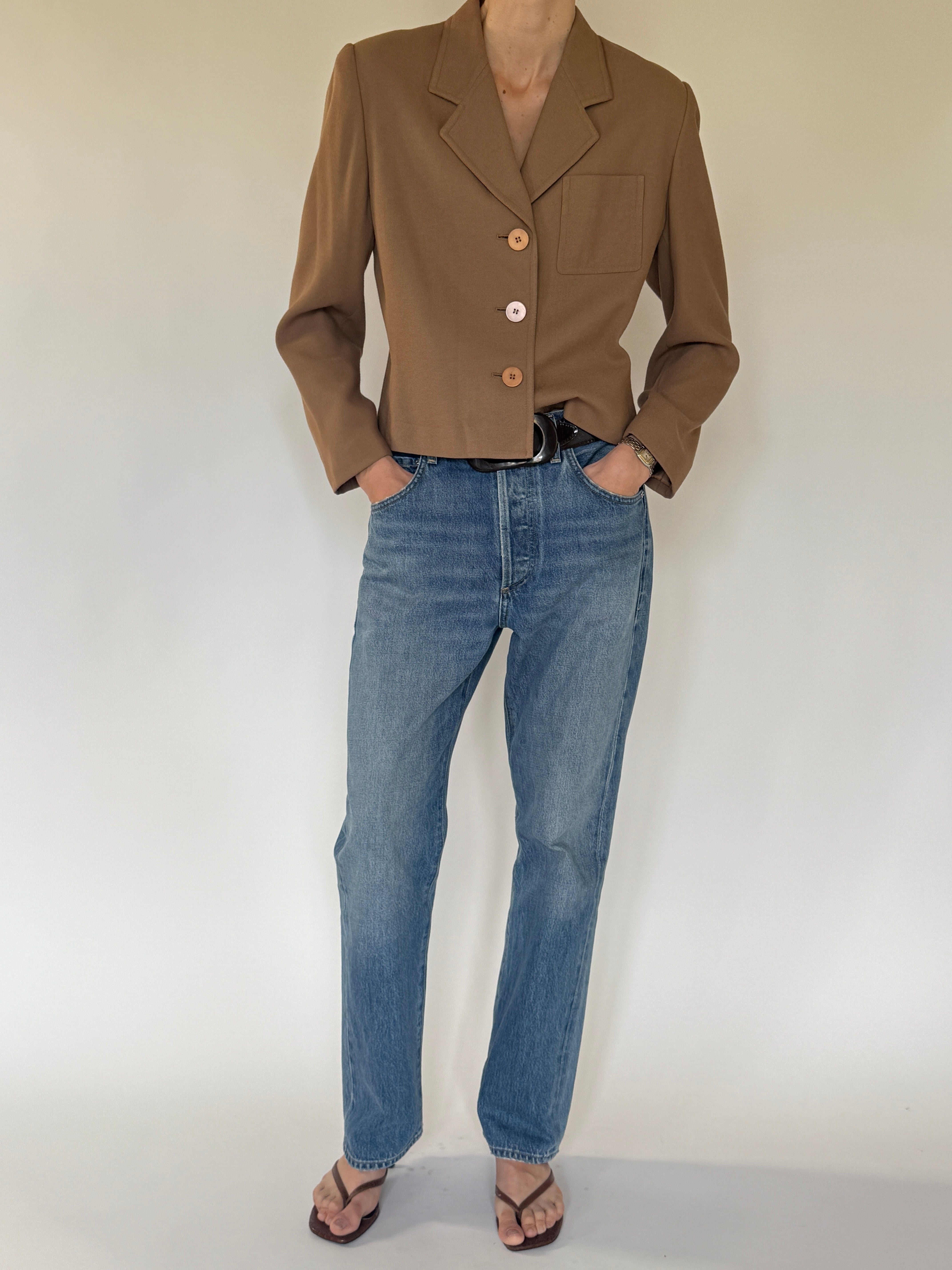 Vintage brown cropped blazer front view