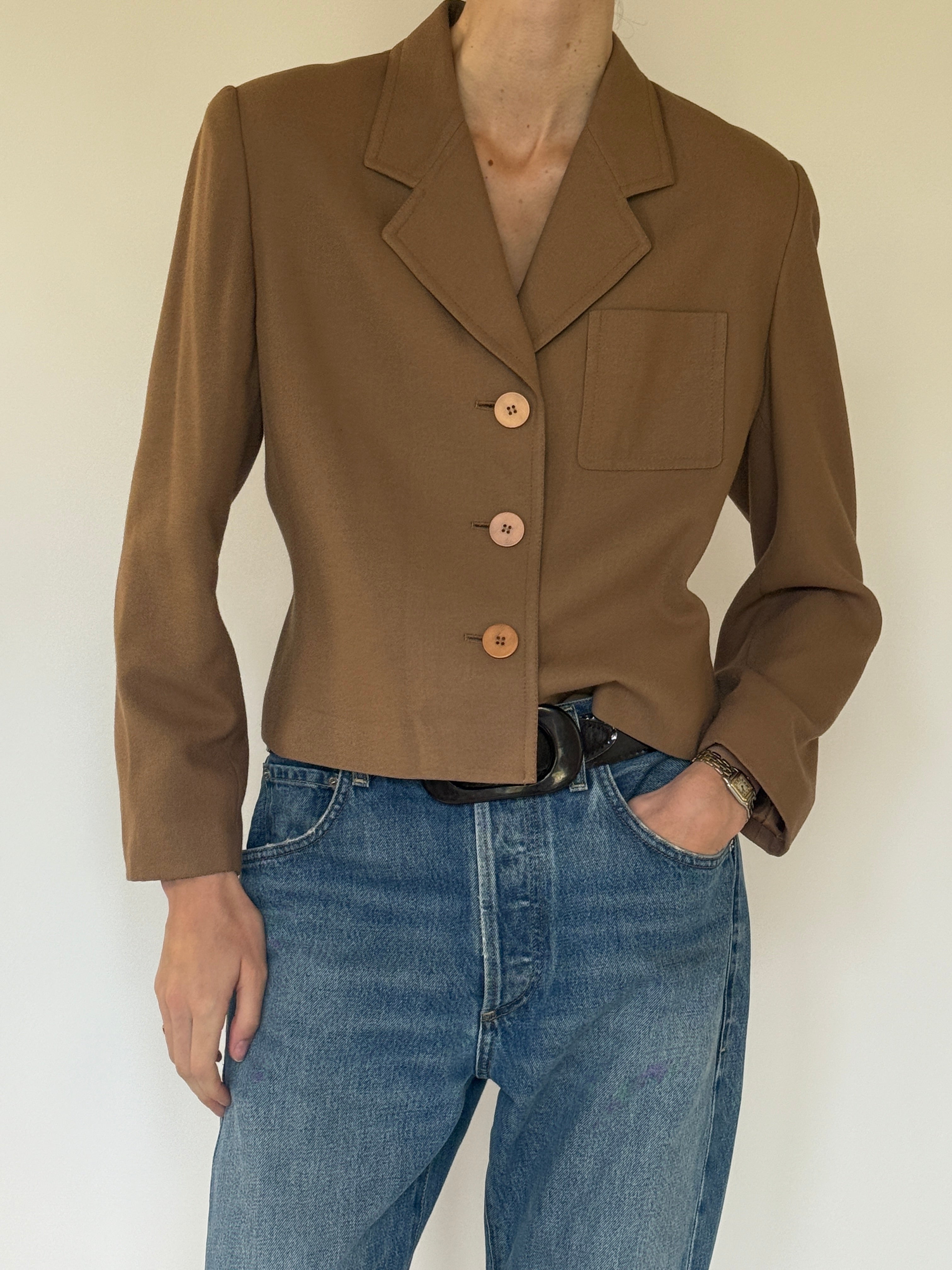 Vintage brown cropped blazer front view