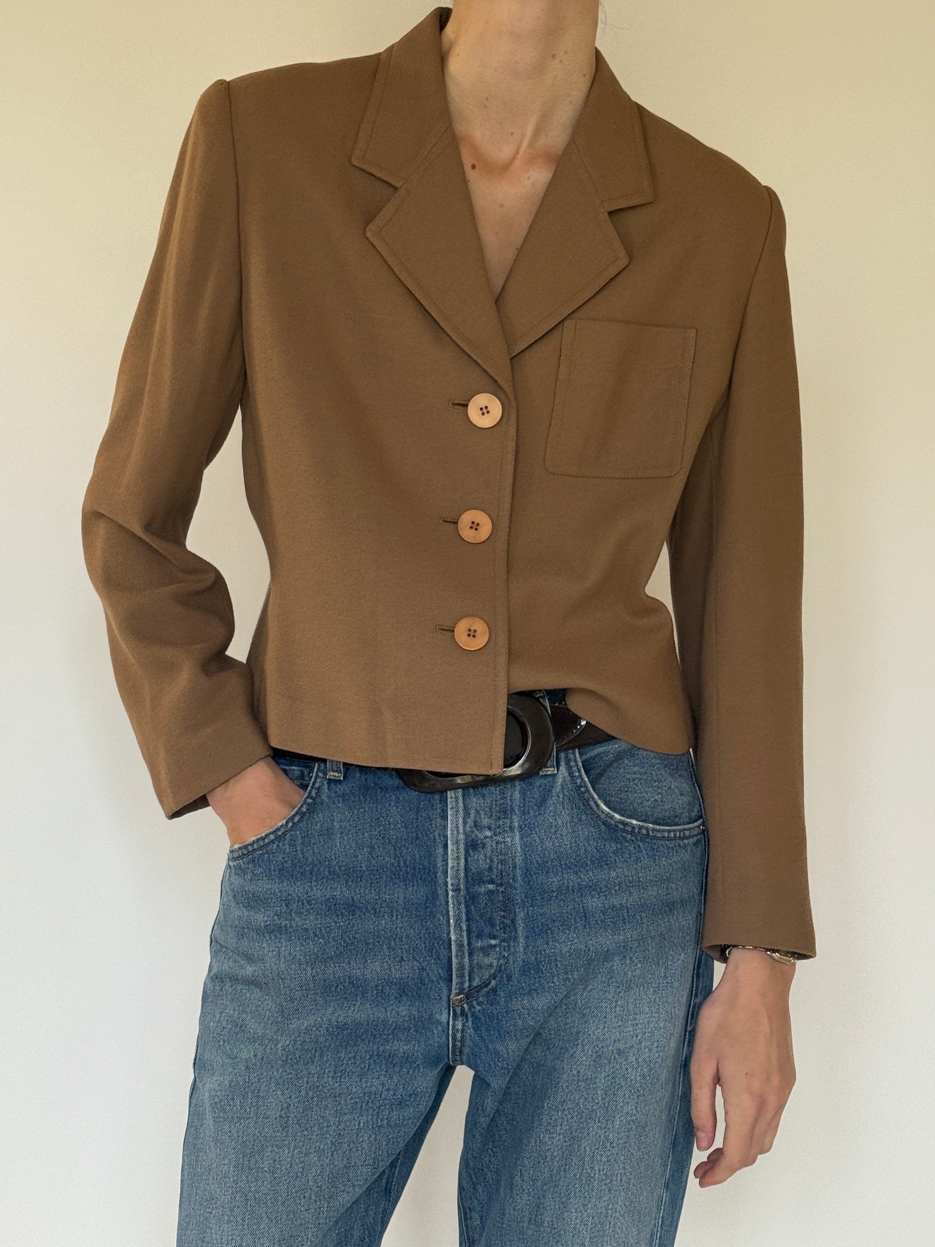 Vintage brown cropped blazer button detail