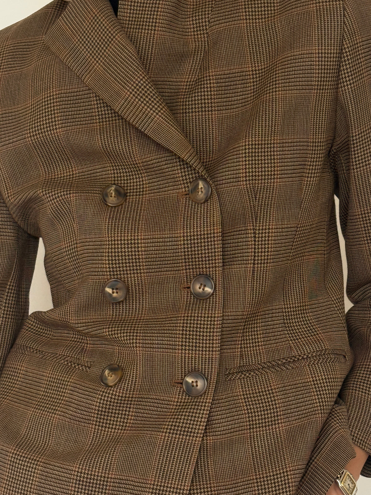 Vintage Double-Breasted Wool Blazer Brown 7838