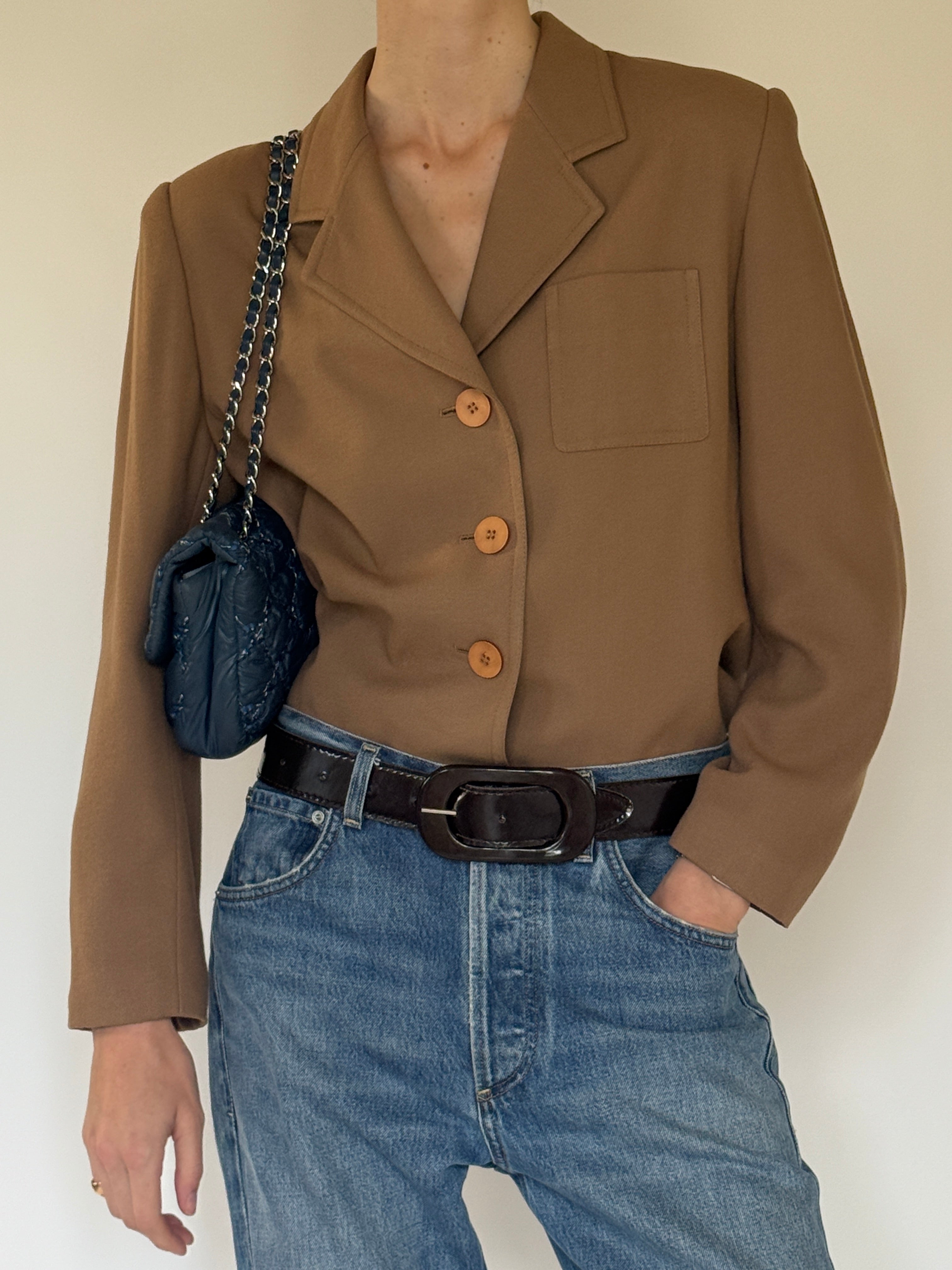 Vintage brown cropped blazer front view