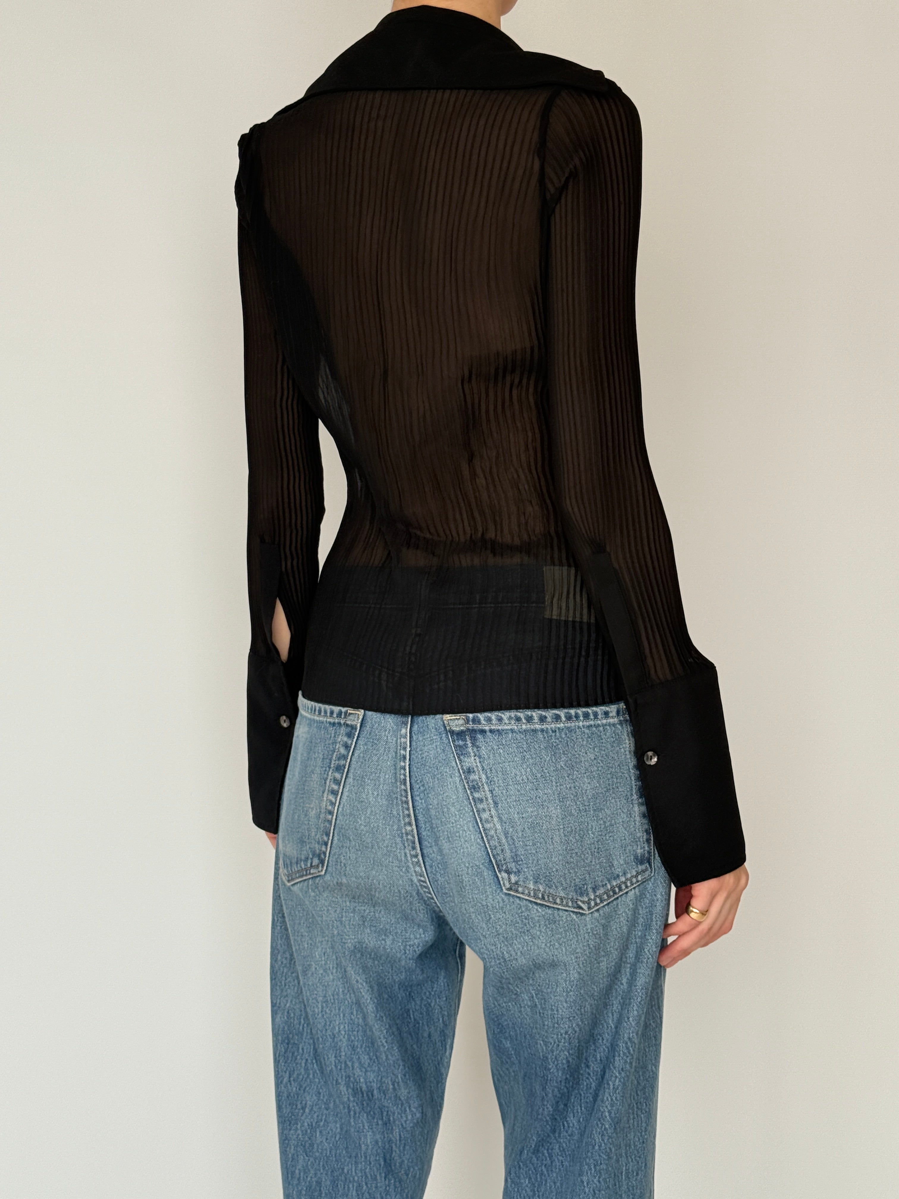 Vintage sheer pleated top black back view