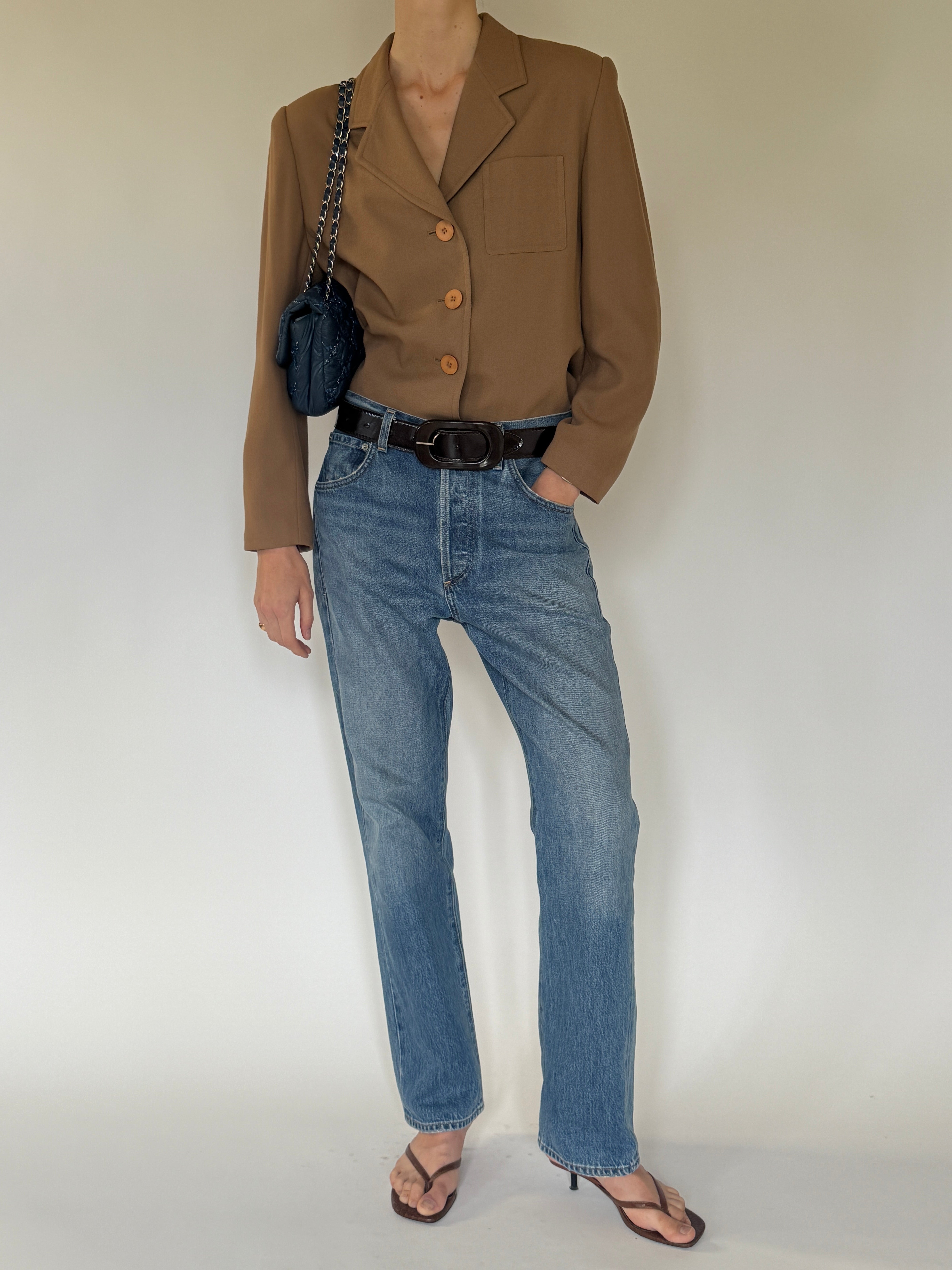 Vintage brown cropped blazer full look