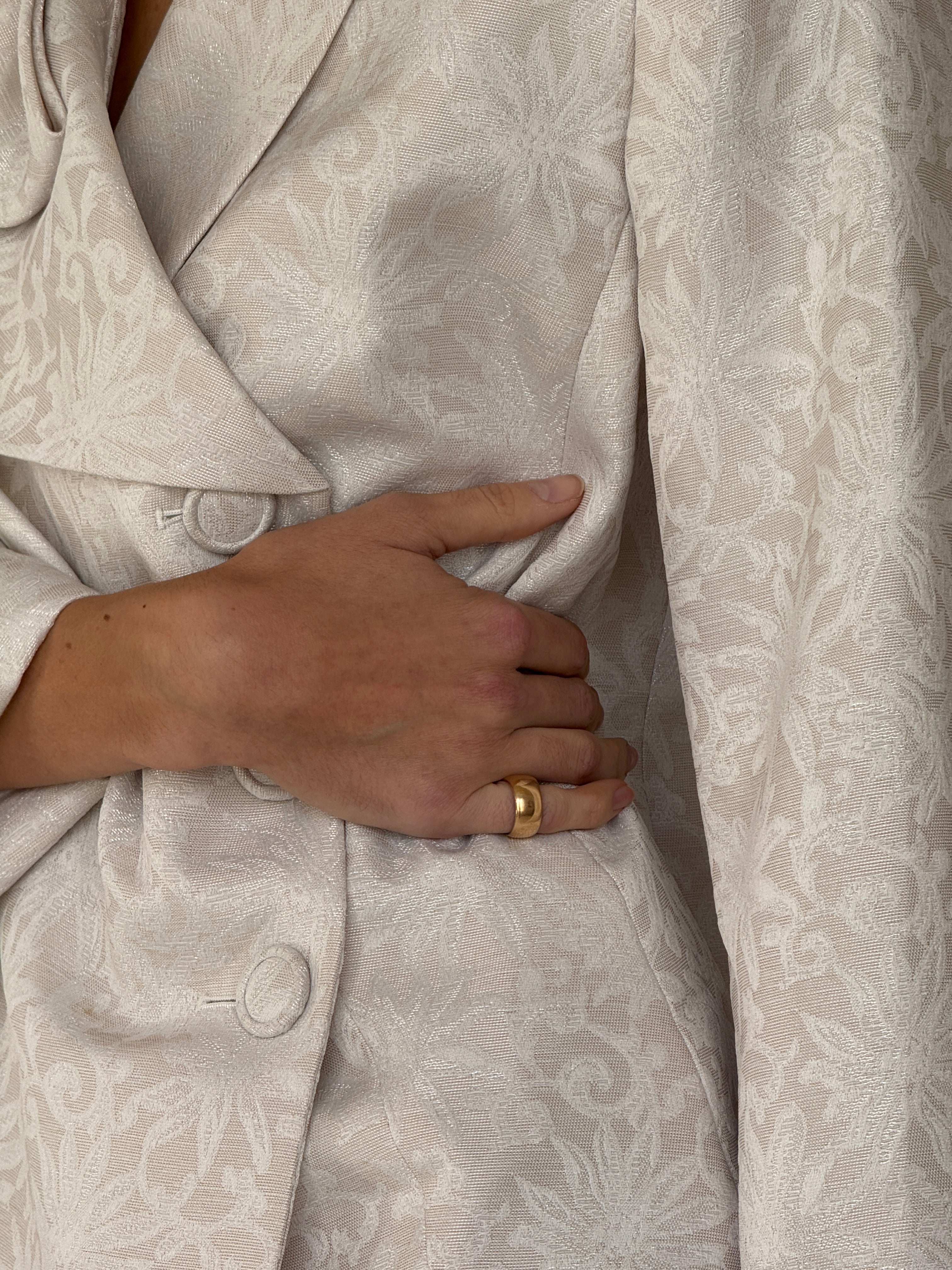 Vintage Ivory Jacquard Wrap Blazer 7023