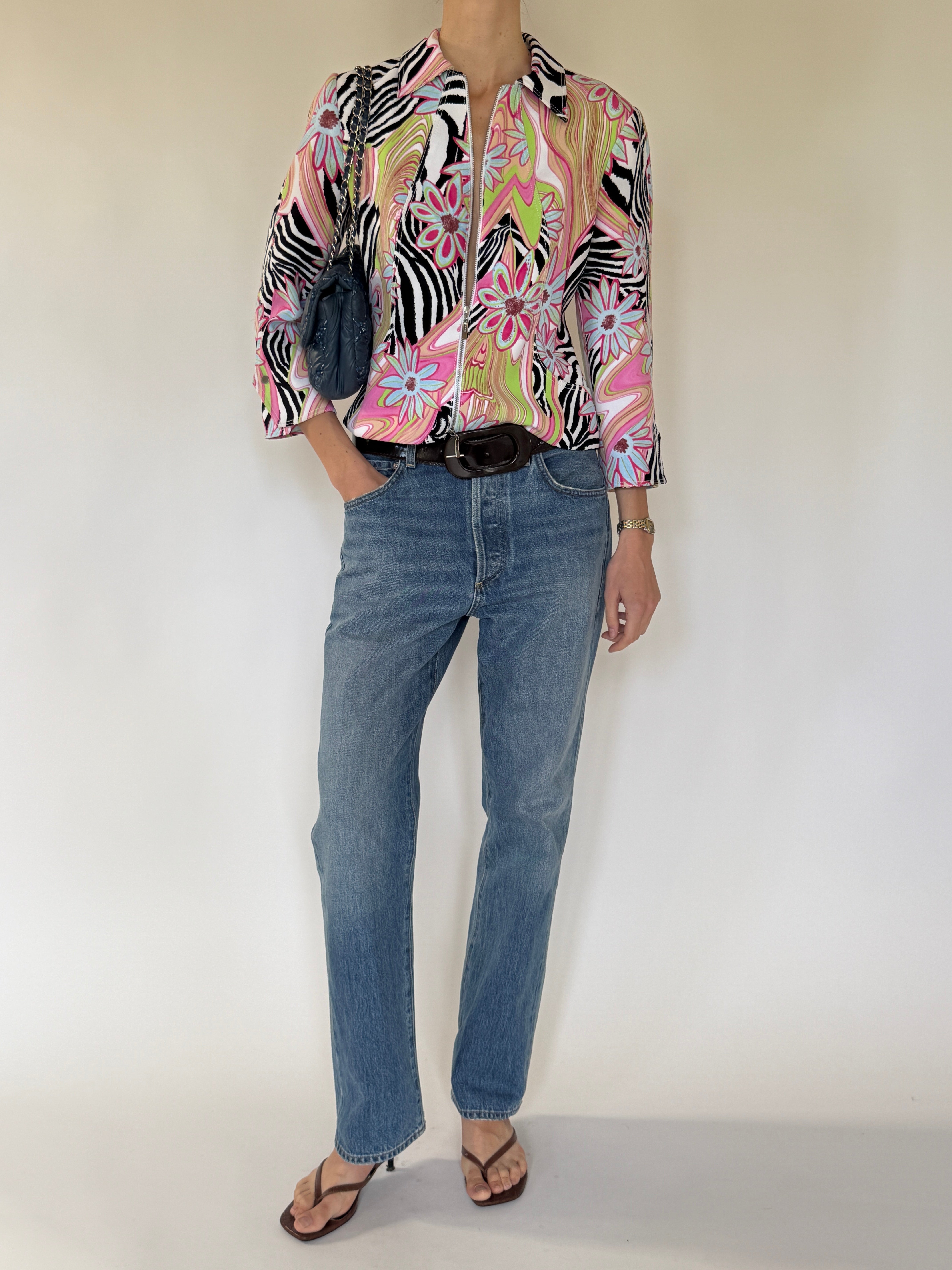 Vintage statement print jacket angled view