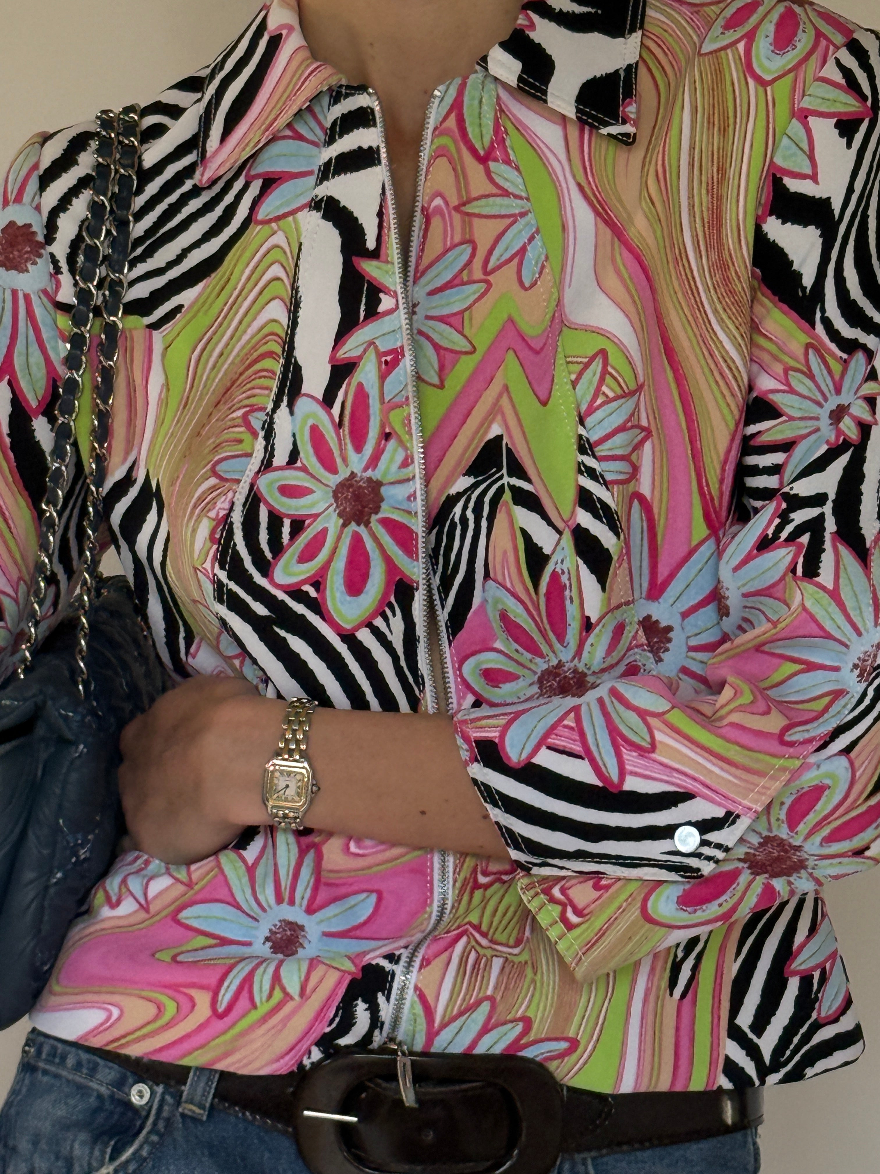 Vintage statement print jacket front view