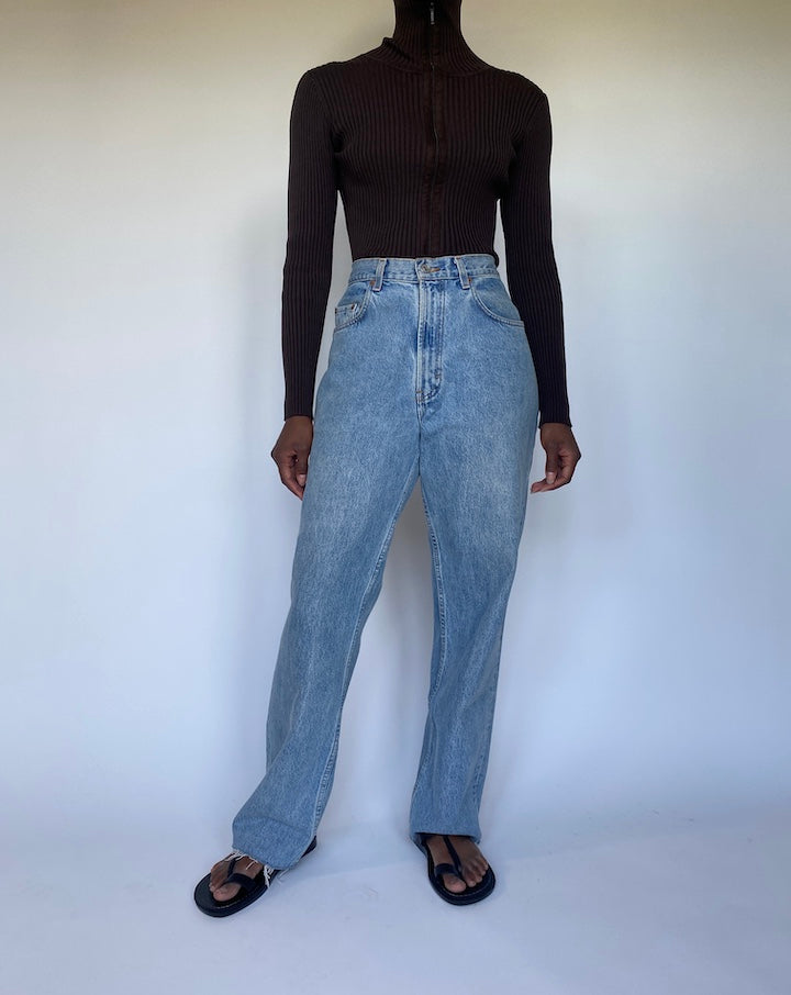VINTAGE DARK BROWN RIBBED LONG SLEEVE SHIRT 3545