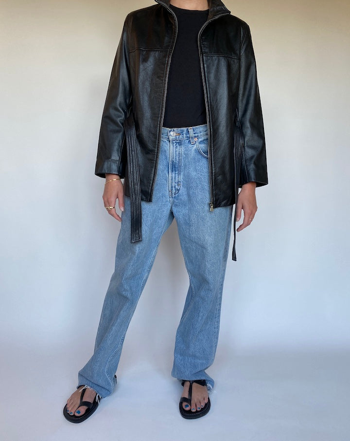 VINTAGE BLACK SHORT LEATHER TRENCH 3075