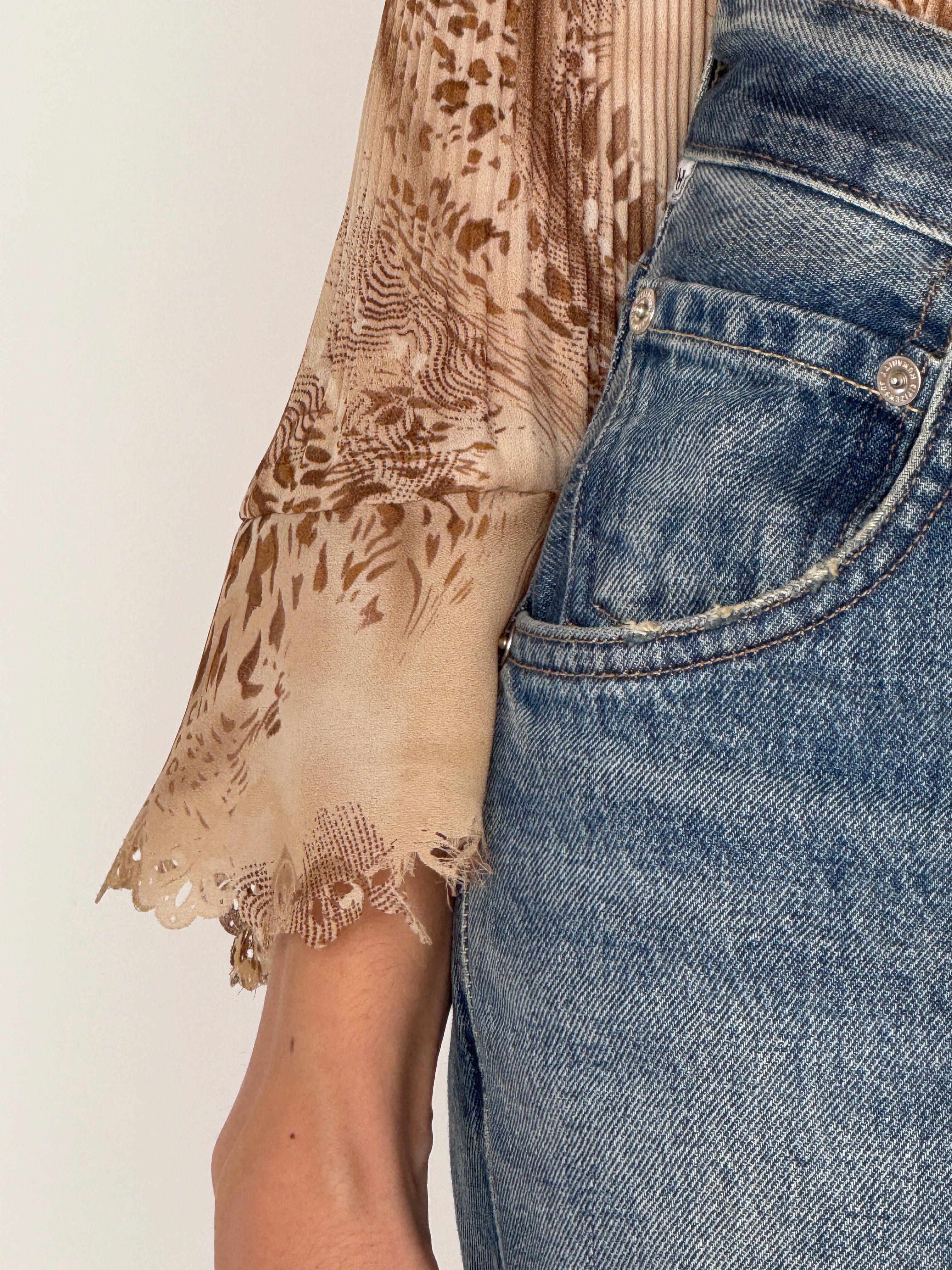 Vintage sheer pleated blouse cuff lace detail