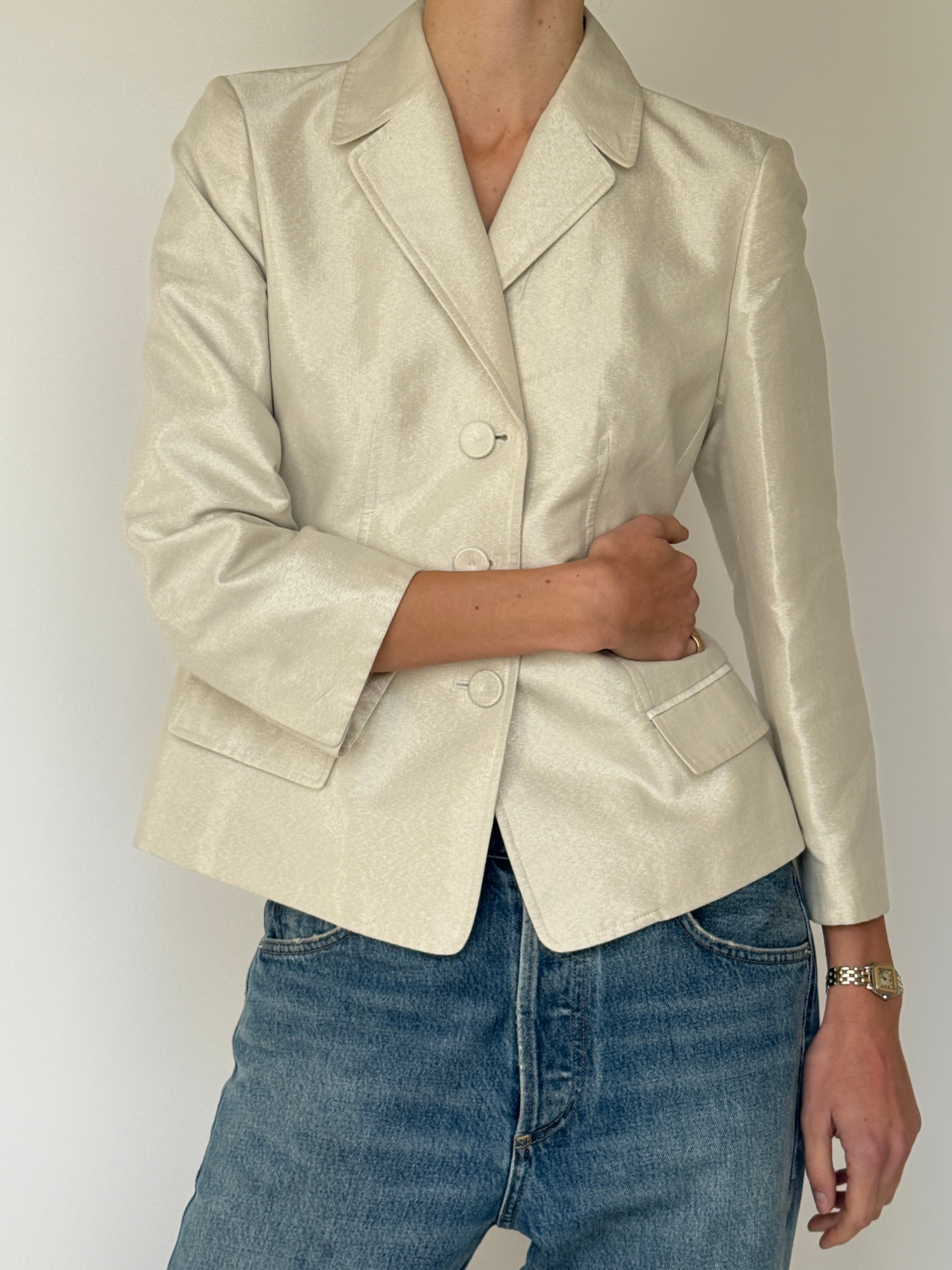 Vintage Ivory Satin Blazer 7025