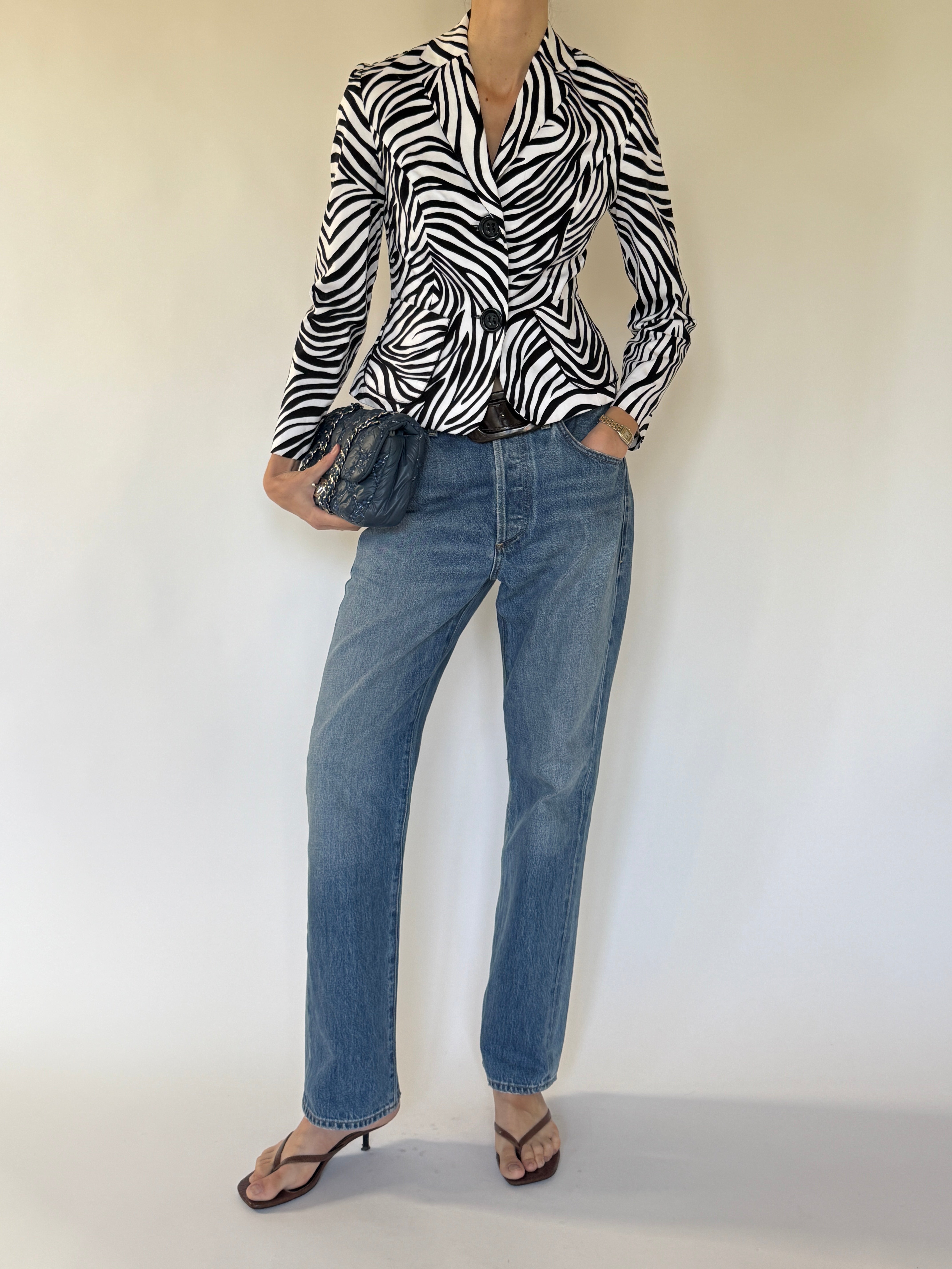 Vintage zebra print blazer front view