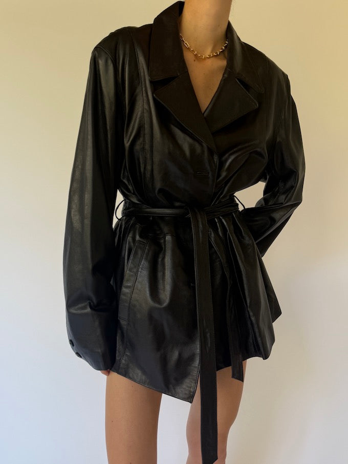 Vintage trench leather jacket 6082