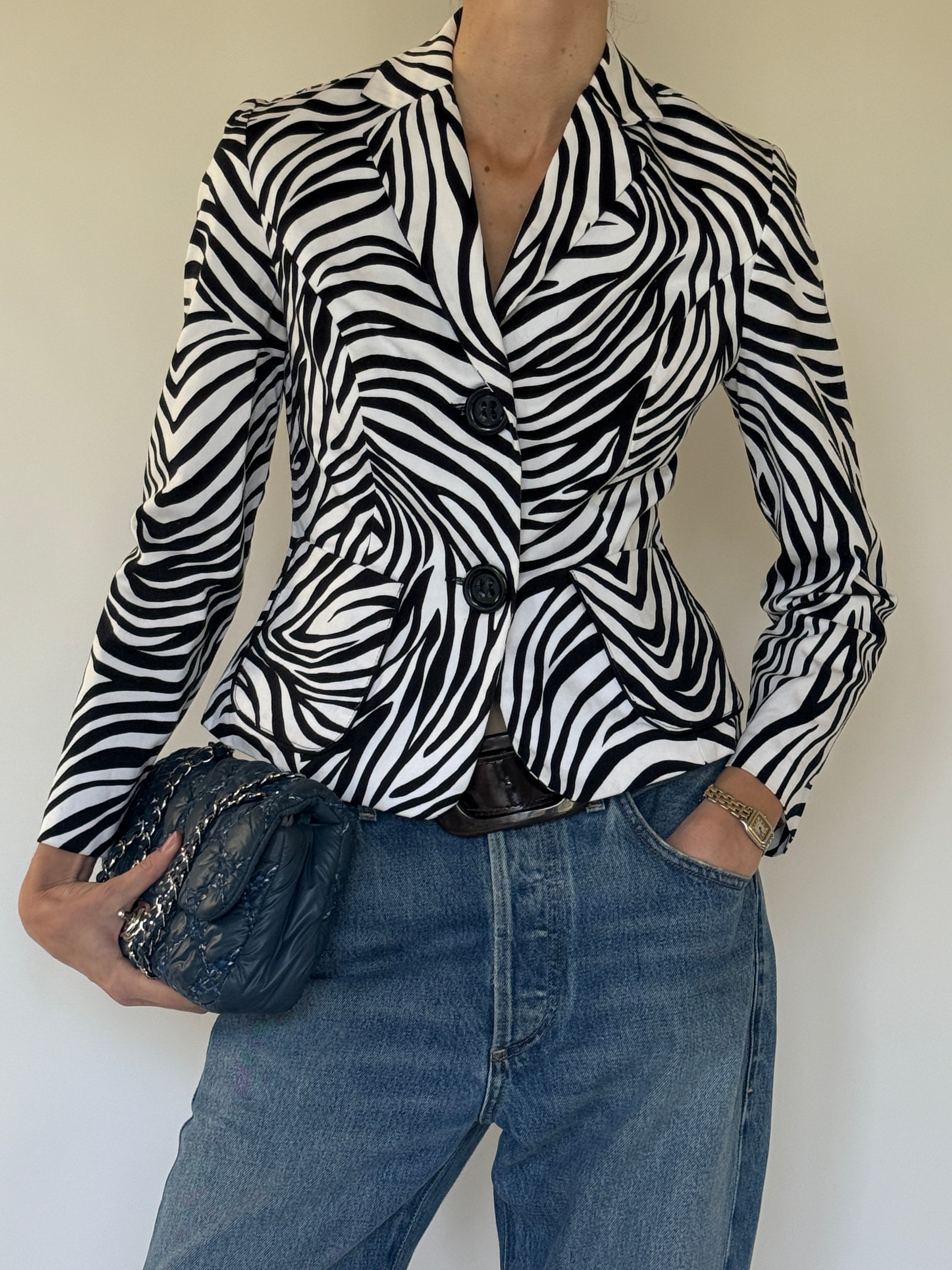 Vintage zebra print blazer front view
