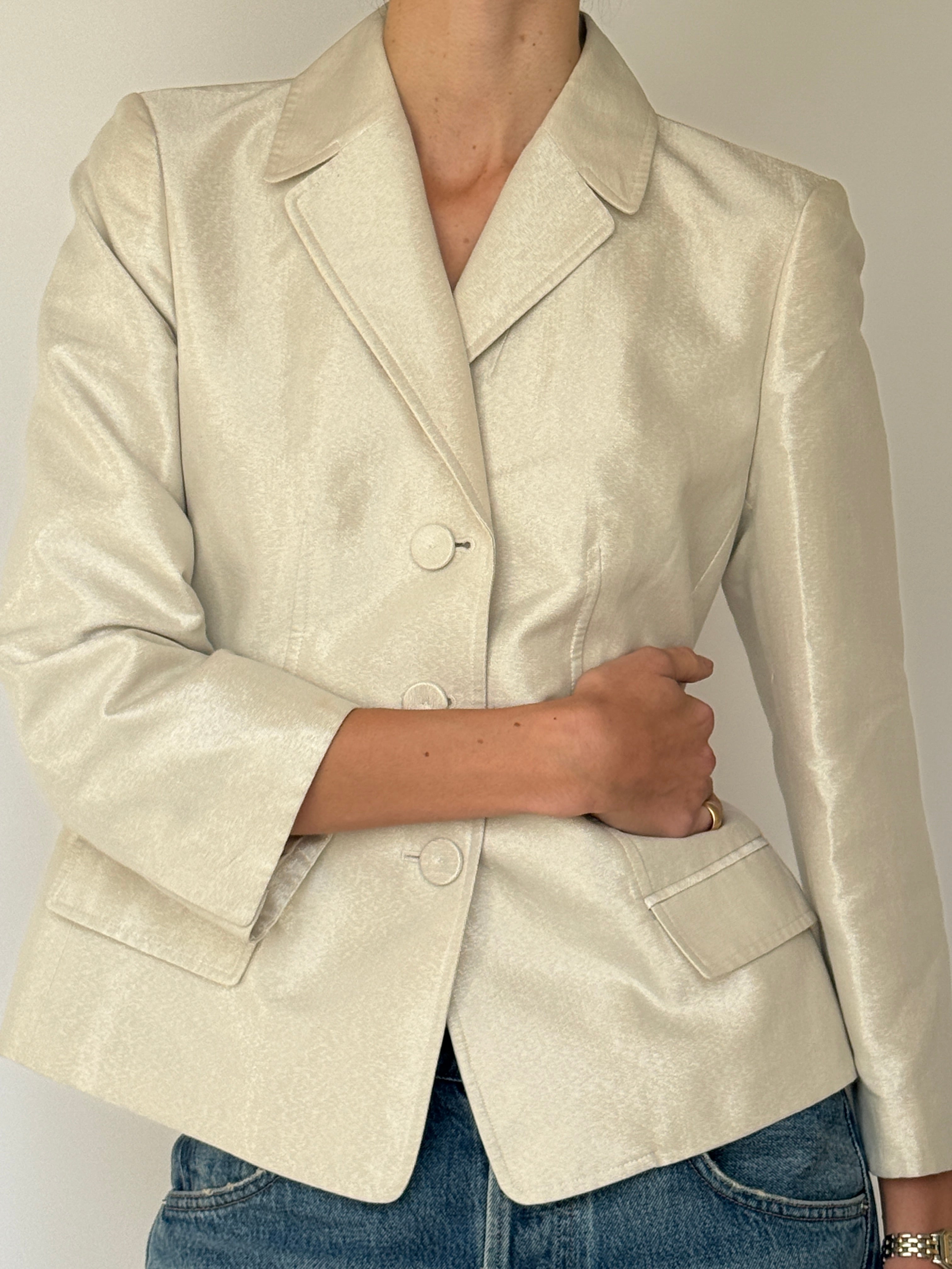Vintage Ivory Satin Blazer 7025